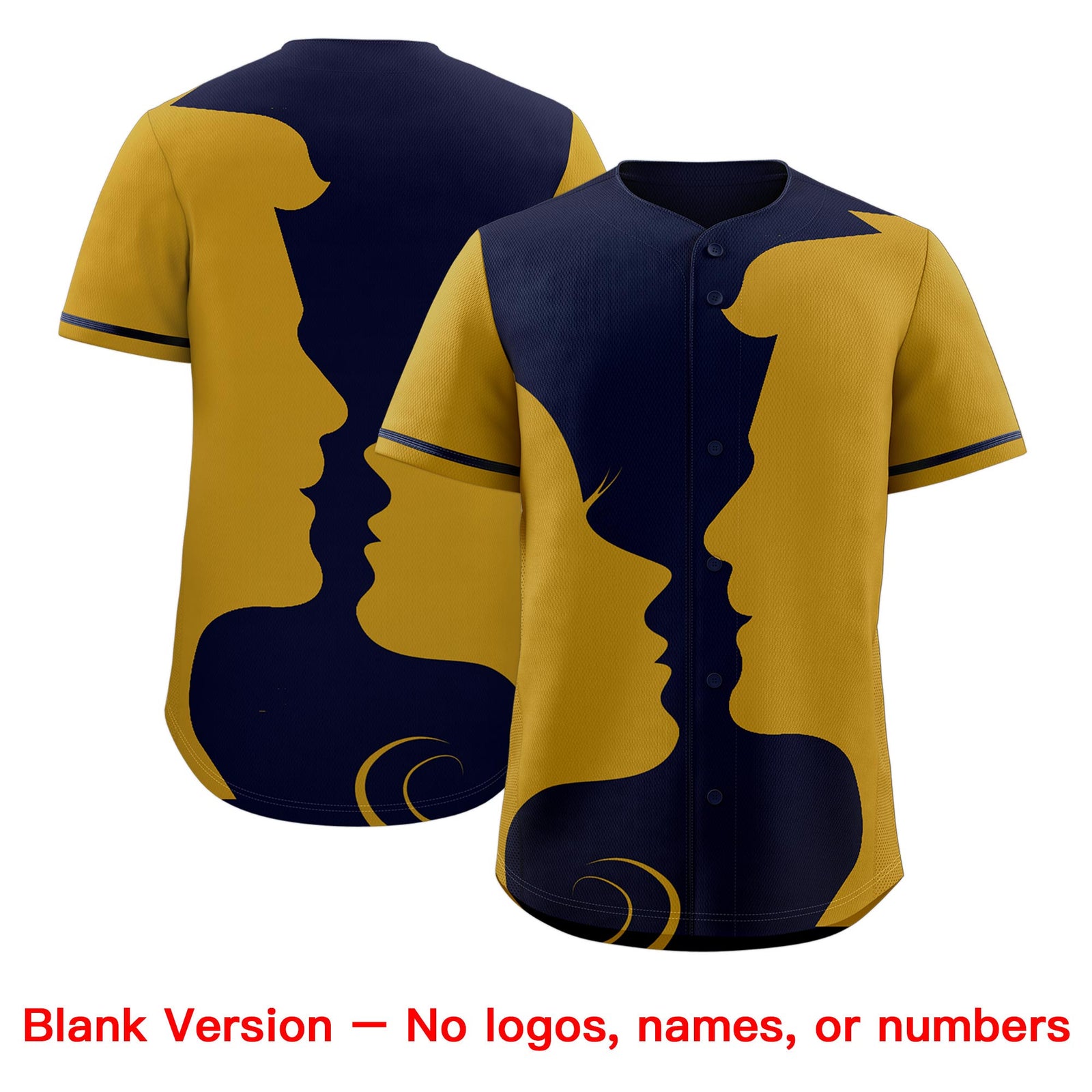 Custom Navy Old Gold Silhouettes of Loving Couple Valentine's Day Baseball Jersey| KXKSHOP