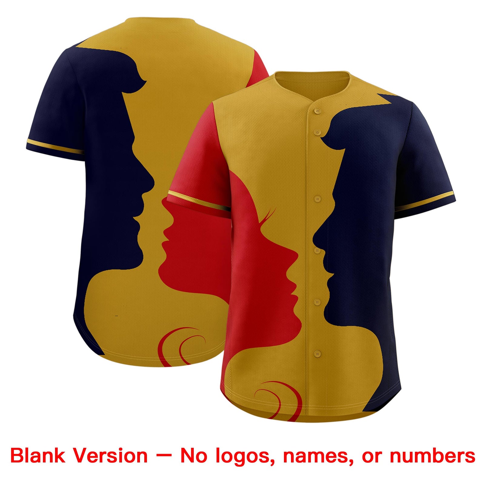 Custom Old Gold Red Navy Silhouettes of Loving Couple Valentine's Day Baseball Jersey| KXKSHOP