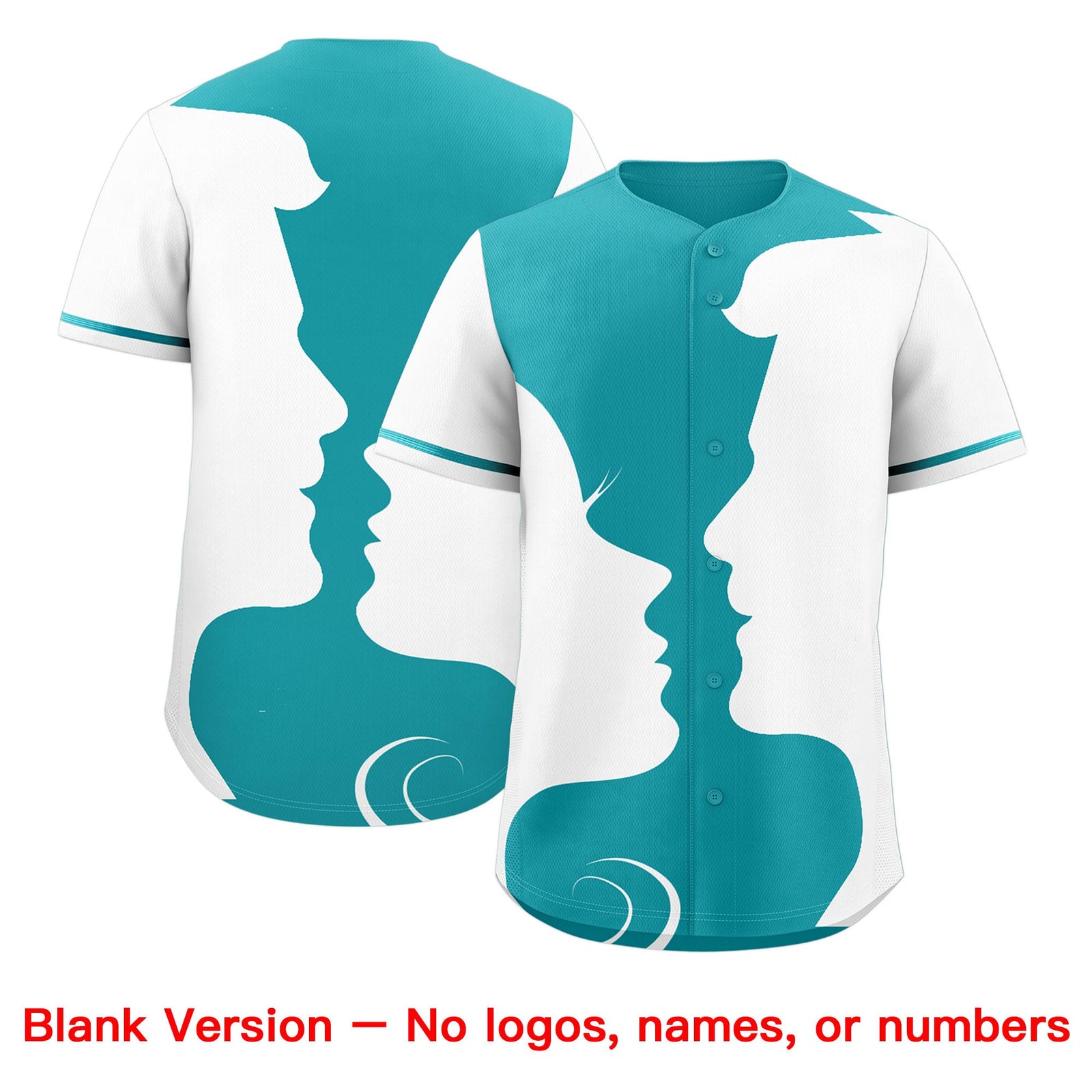 Custom Teal White Silhouettes of Loving Couple Valentine's Day Baseball Jersey| KXKSHOP