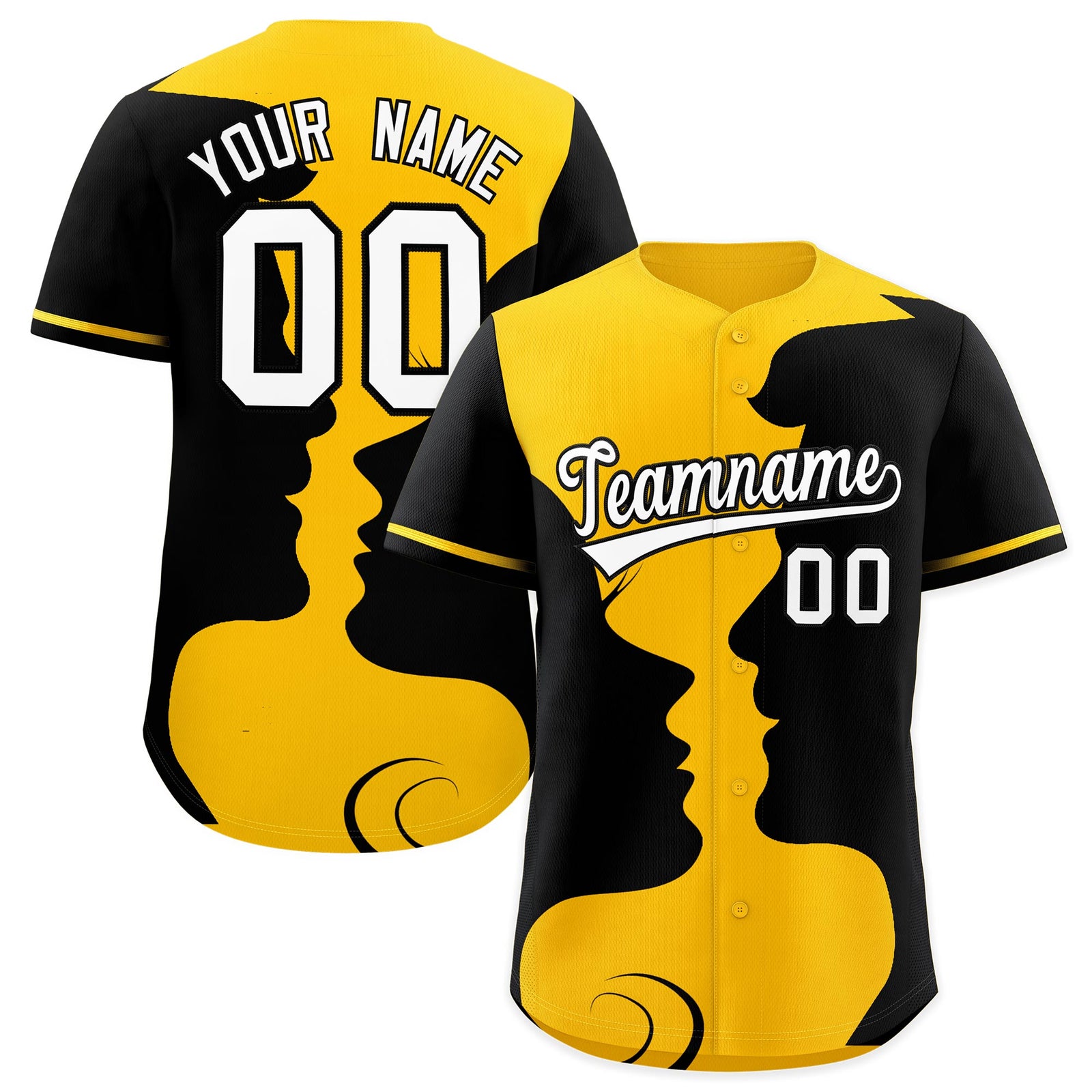 Custom Gold Black Silhouettes of Loving Couple Valentine's Day Baseball Jersey| KXKSHOP