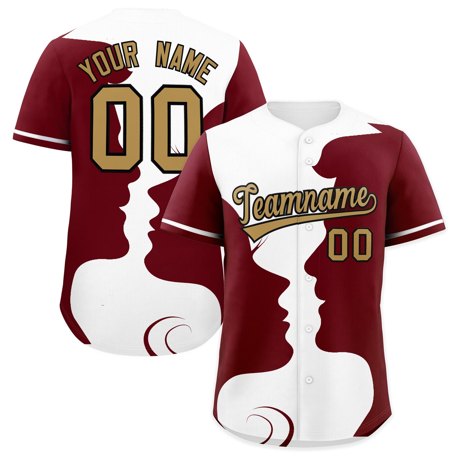 Custom White Crimson Silhouettes of Loving Couple Valentine's Day Baseball Jersey| KXKSHOP