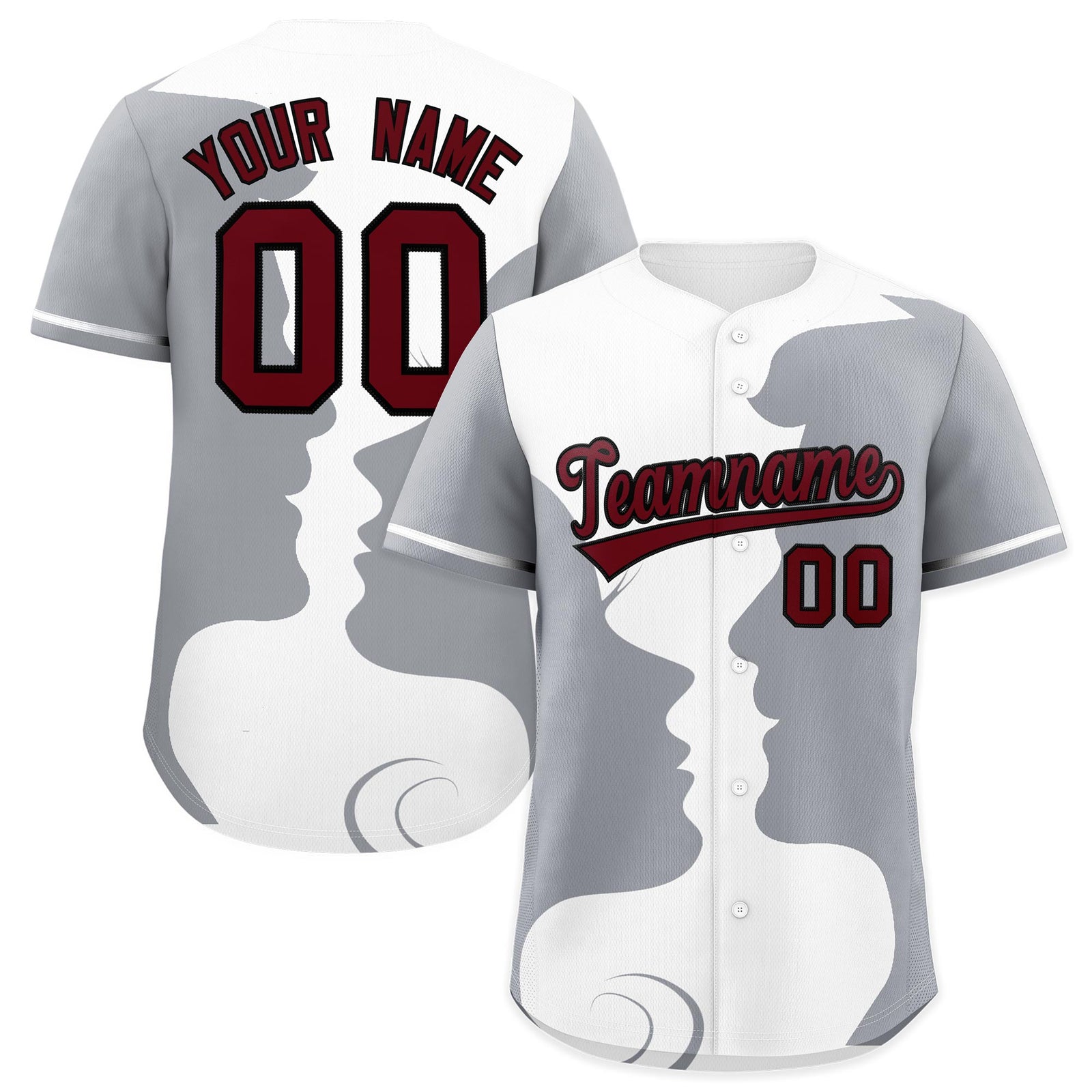 Custom Gray White Silhouettes of Loving Couple Valentine's Day Baseball Jersey| KXKSHOP
