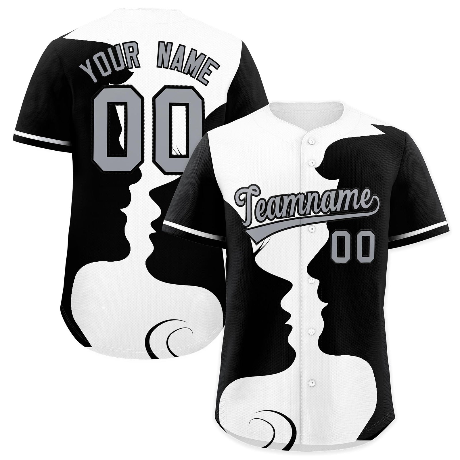 Custom White Black Silhouettes of Loving Couple Valentine's Day Baseball Jersey| KXKSHOP