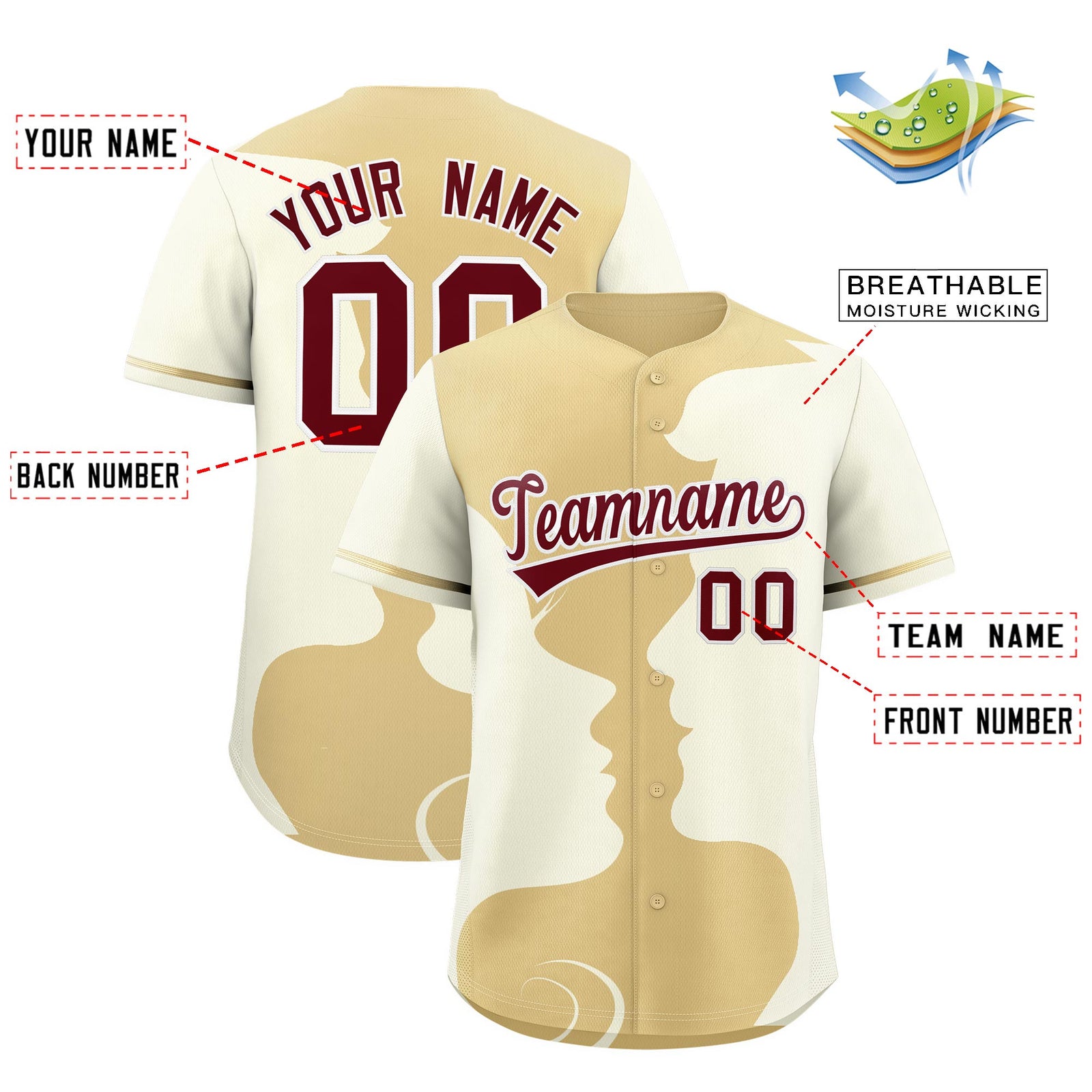 Custom Khaki Cream Silhouettes of Loving Couple Valentine's Day Baseball Jersey| KXKSHOP