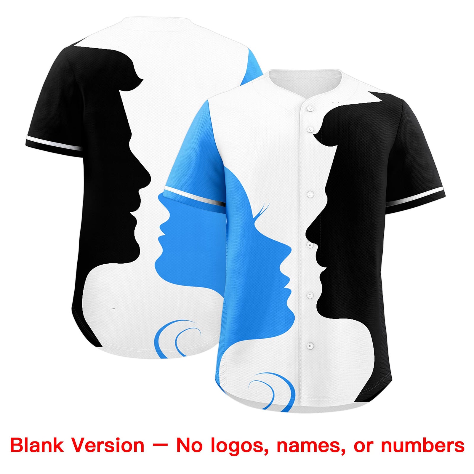 Custom White Powder Blue Navy Silhouettes of Loving Couple Valentine's Day Baseball Jersey| KXKSHOP