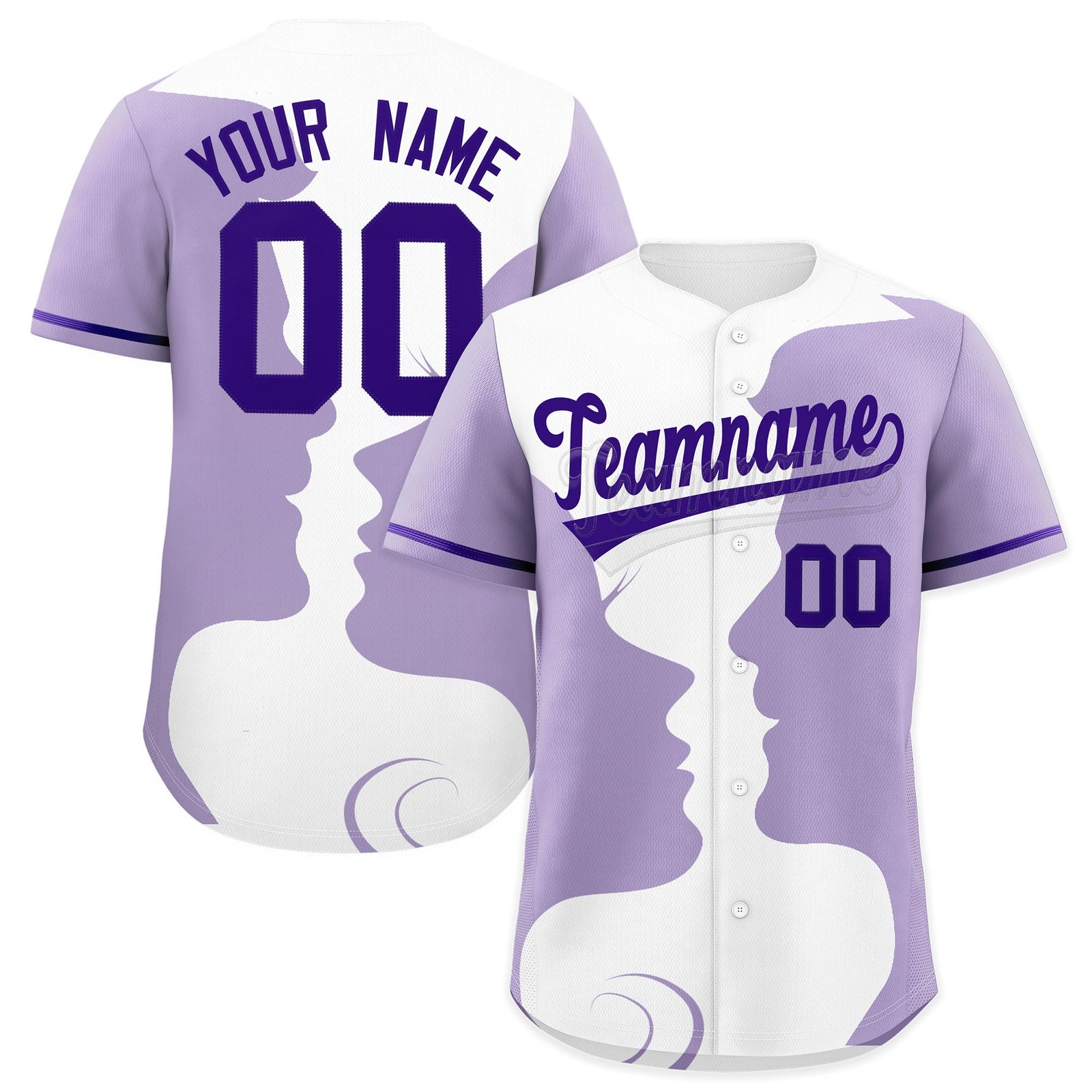 Custom Purple White Light Purple Silhouettes of Loving Couple Valentine's Day Baseball Jersey| KXKSHOP