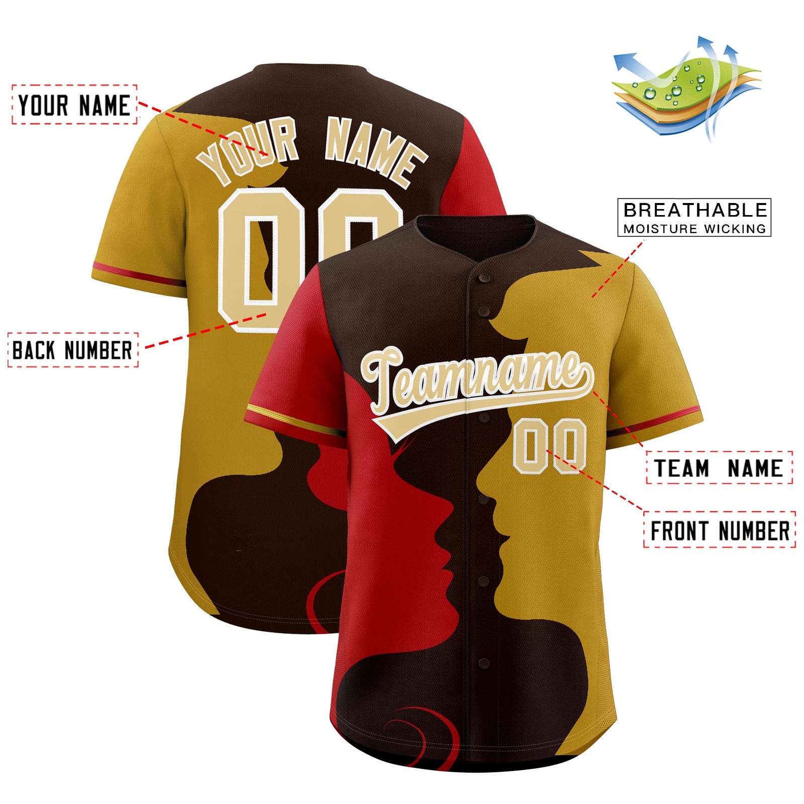 Custom Red Old Gold Silhouettes of Loving Couple Valentine's Day Baseball Jersey| KXKSHOP