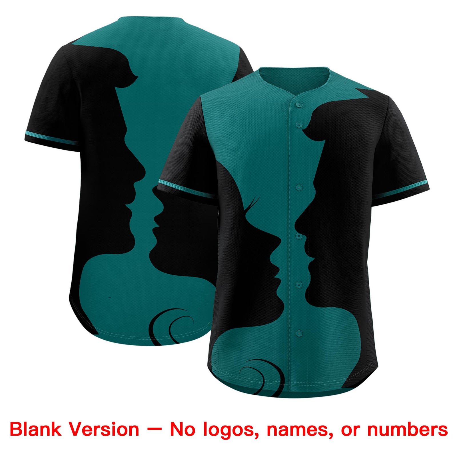 Custom Teal Black Silhouettes of Loving Couple Valentine's Day Baseball Jersey| KXKSHOP