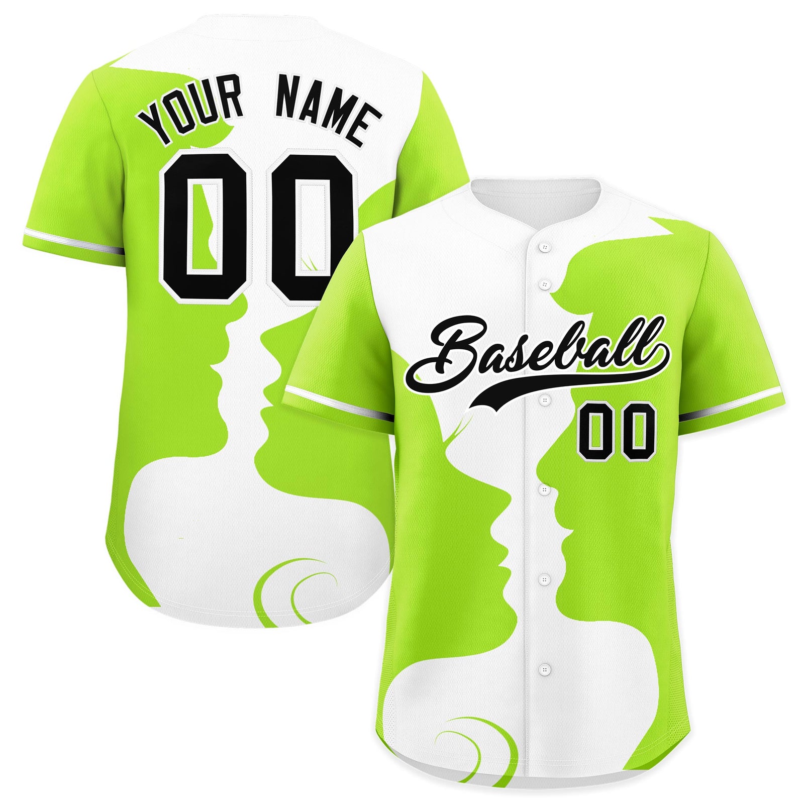 Custom White Neon Green Silhouettes of Loving Couple Valentine's Day Baseball Jersey| KXKSHOP