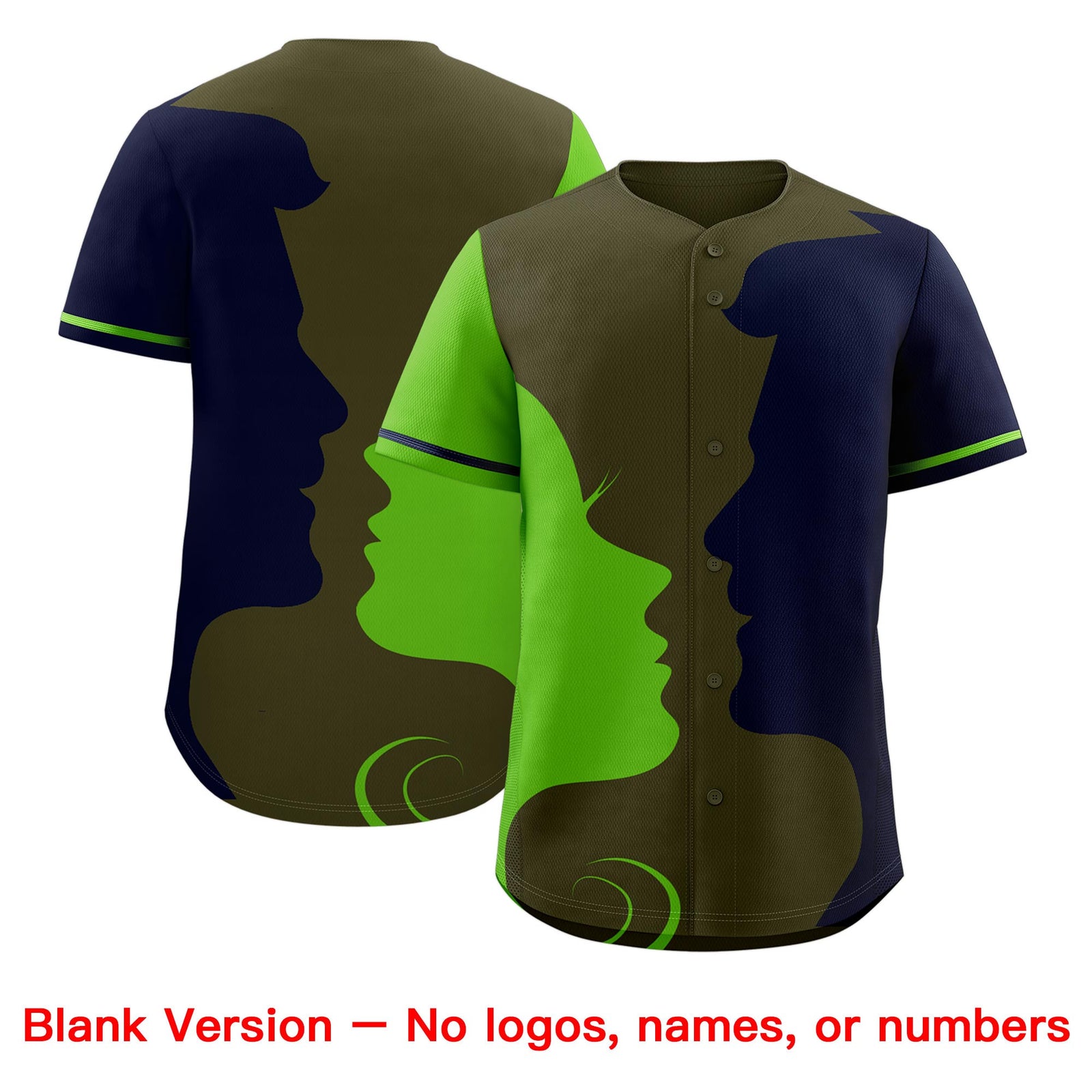 Custom Green Navy Silhouettes of Loving Couple Valentine's Day Baseball Jersey| KXKSHOP