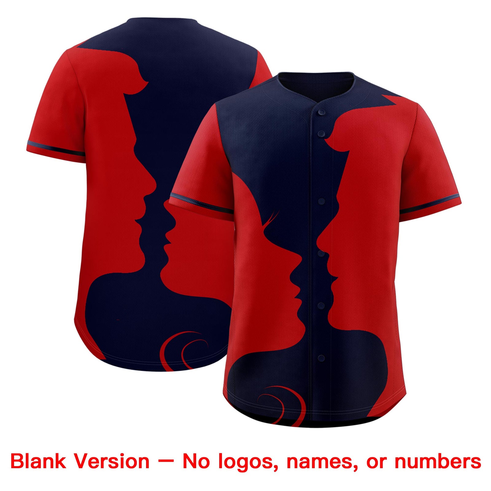 Custom Navy Red Silhouettes of Loving Couple Valentine's Day Baseball Jersey| KXKSHOP