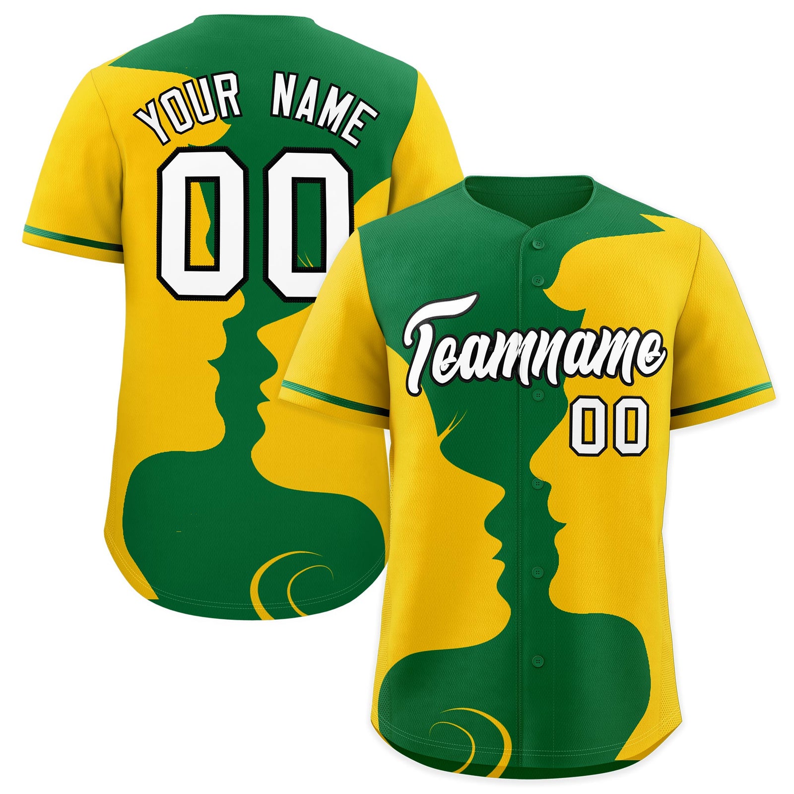 Custom Kelly Green Gold Silhouettes of Loving Couple Valentine's Day Baseball Jersey| KXKSHOP