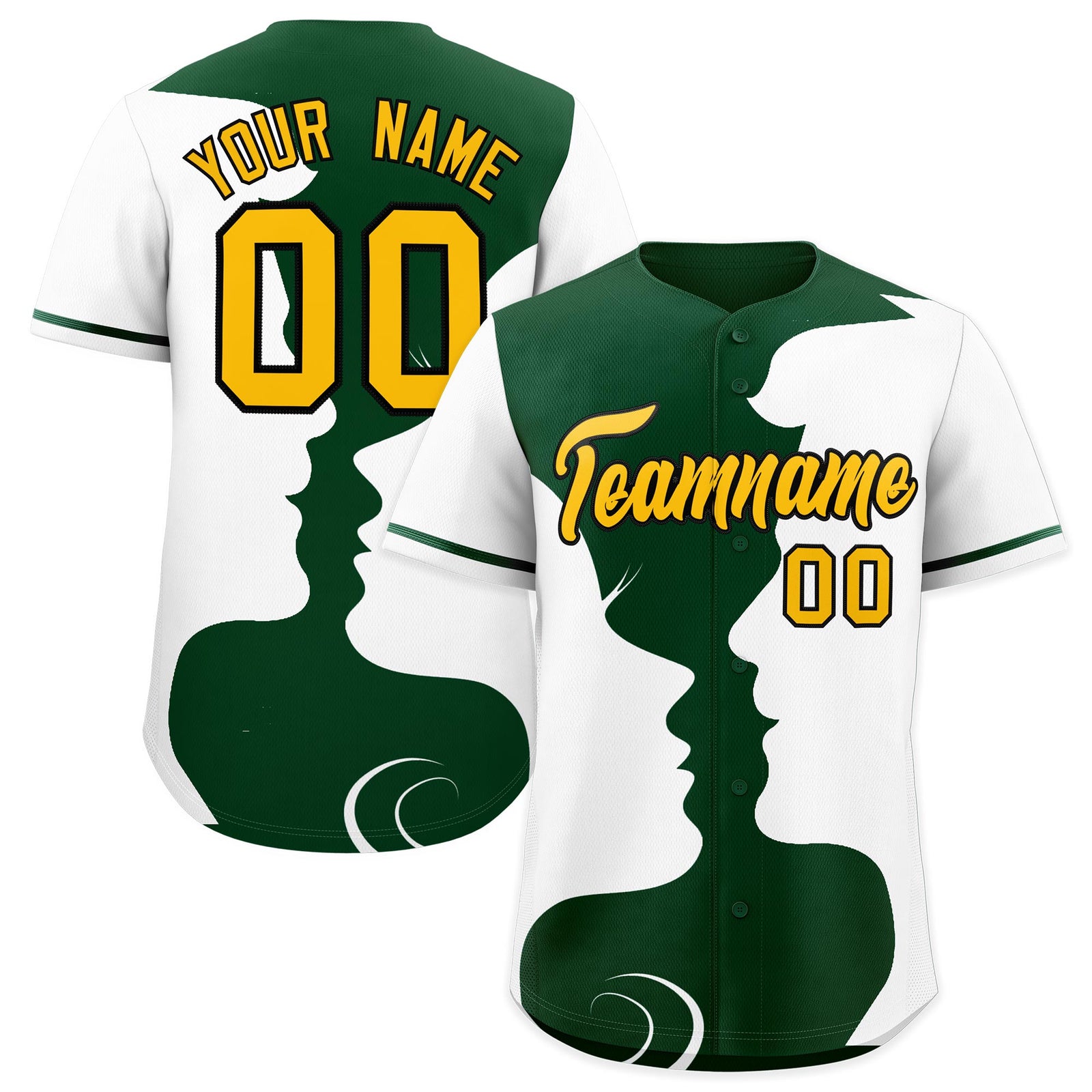 Custom Green White Silhouettes of Loving Couple Valentine's Day Baseball Jersey| KXKSHOP