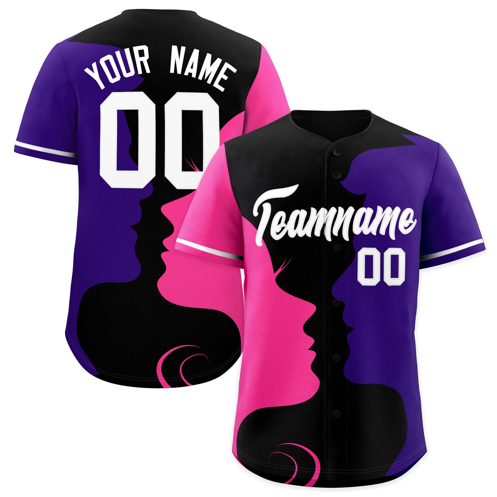 Custom White Pink Purple Silhouettes of Loving Couple Valentine's Day Baseball Jersey| KXKSHOP
