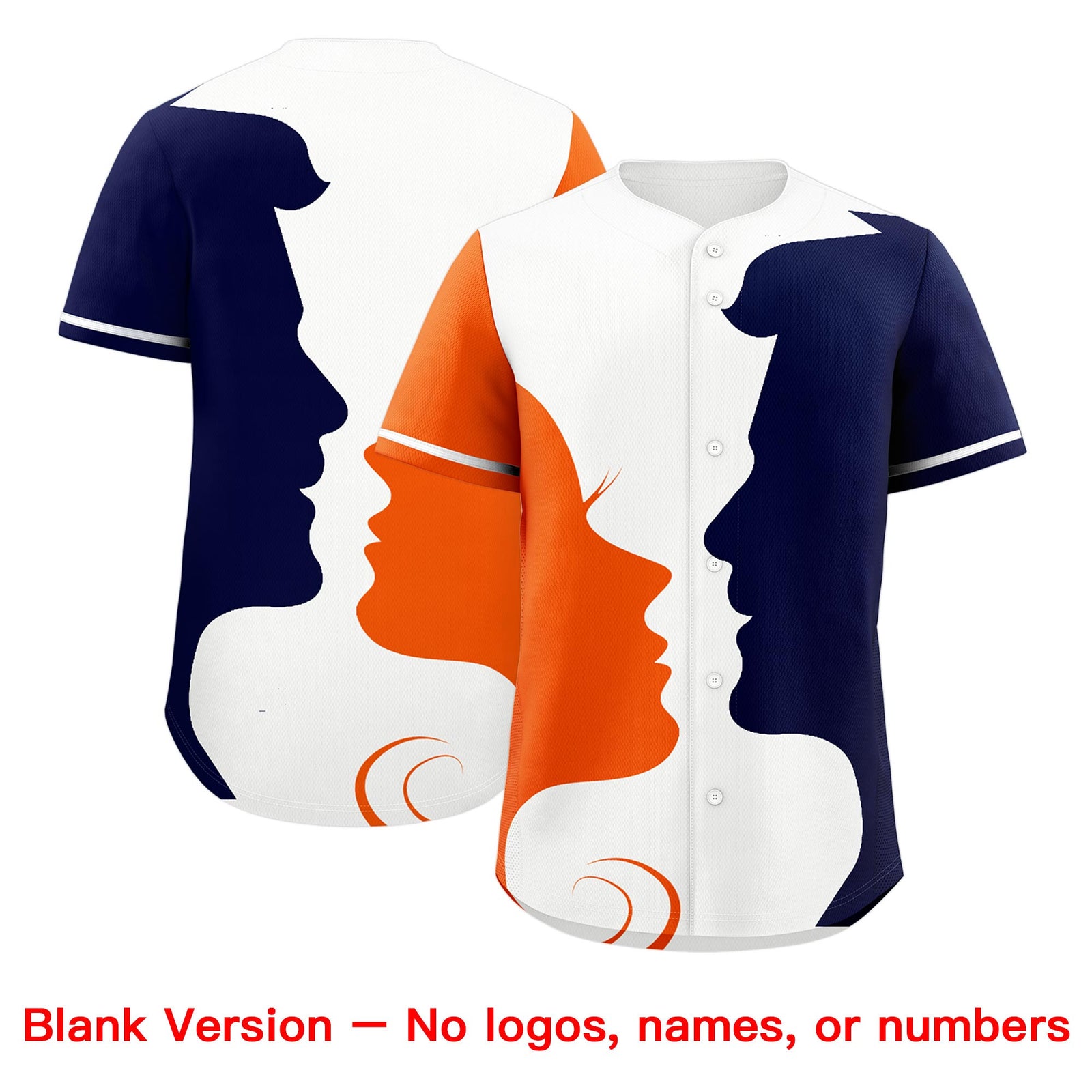 Custom White Orange Navy Silhouettes of Loving Couple Valentine's Day Baseball Jersey| KXKSHOP