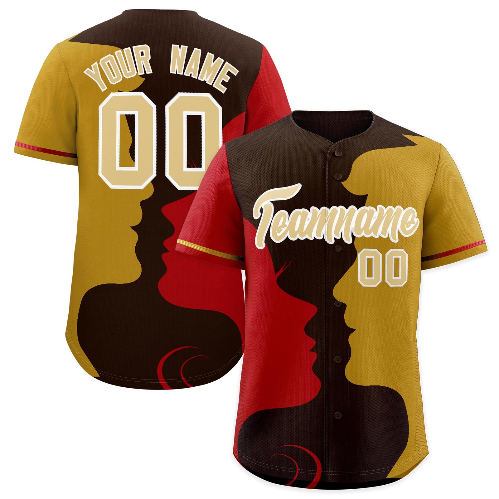 Custom Red Old Gold Silhouettes of Loving Couple Valentine's Day Baseball Jersey| KXKSHOP
