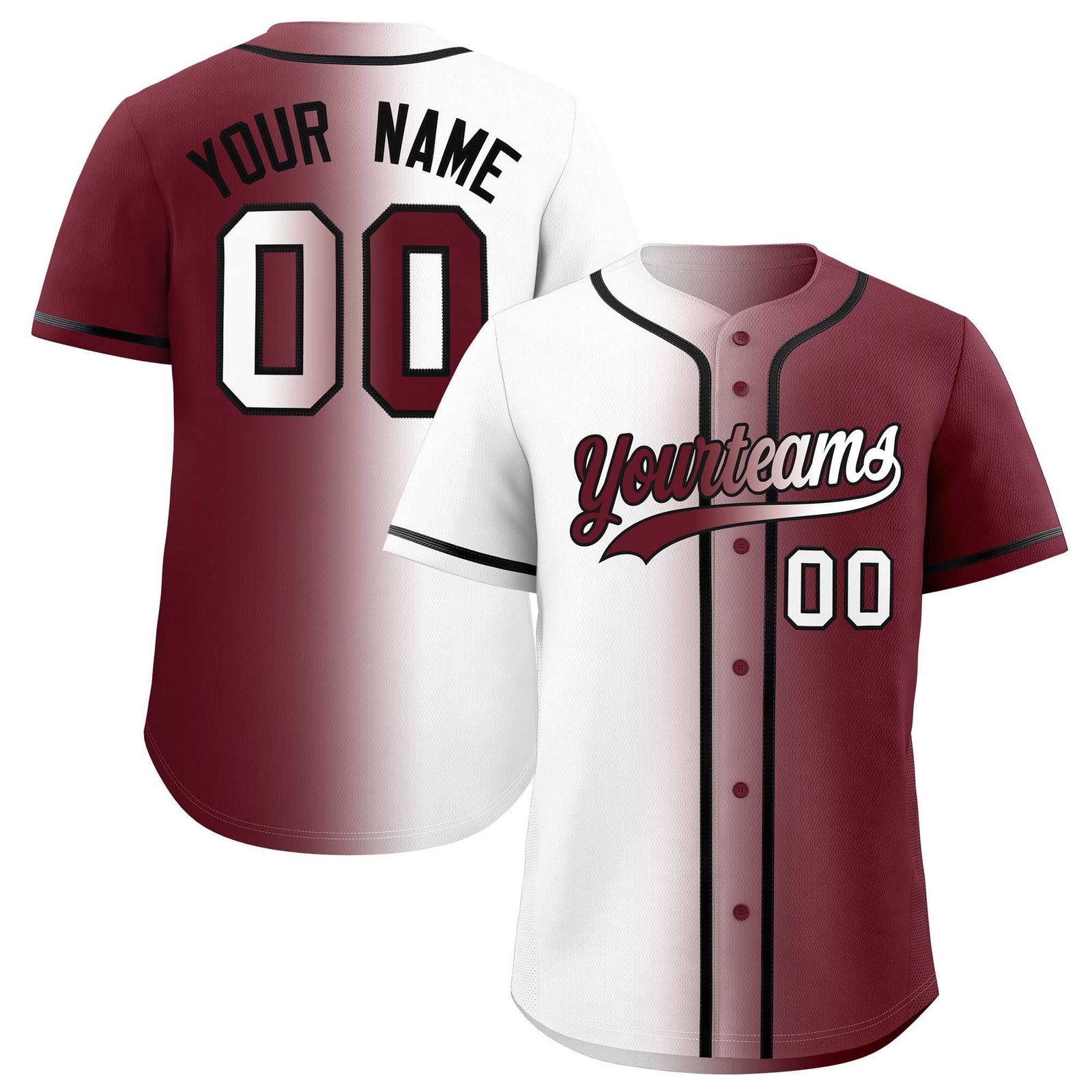 Custom White Maroon Two Tone Gradient Fashion Authentic Baseball Jersey