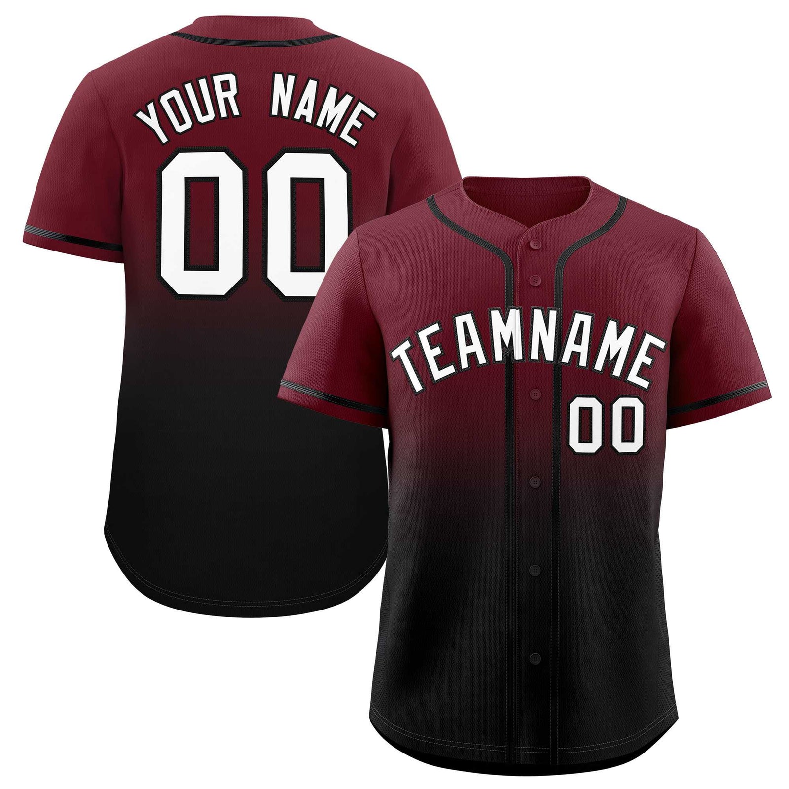 Custom Maroon Black Gradient Fashion Authentic Baseball Jersey