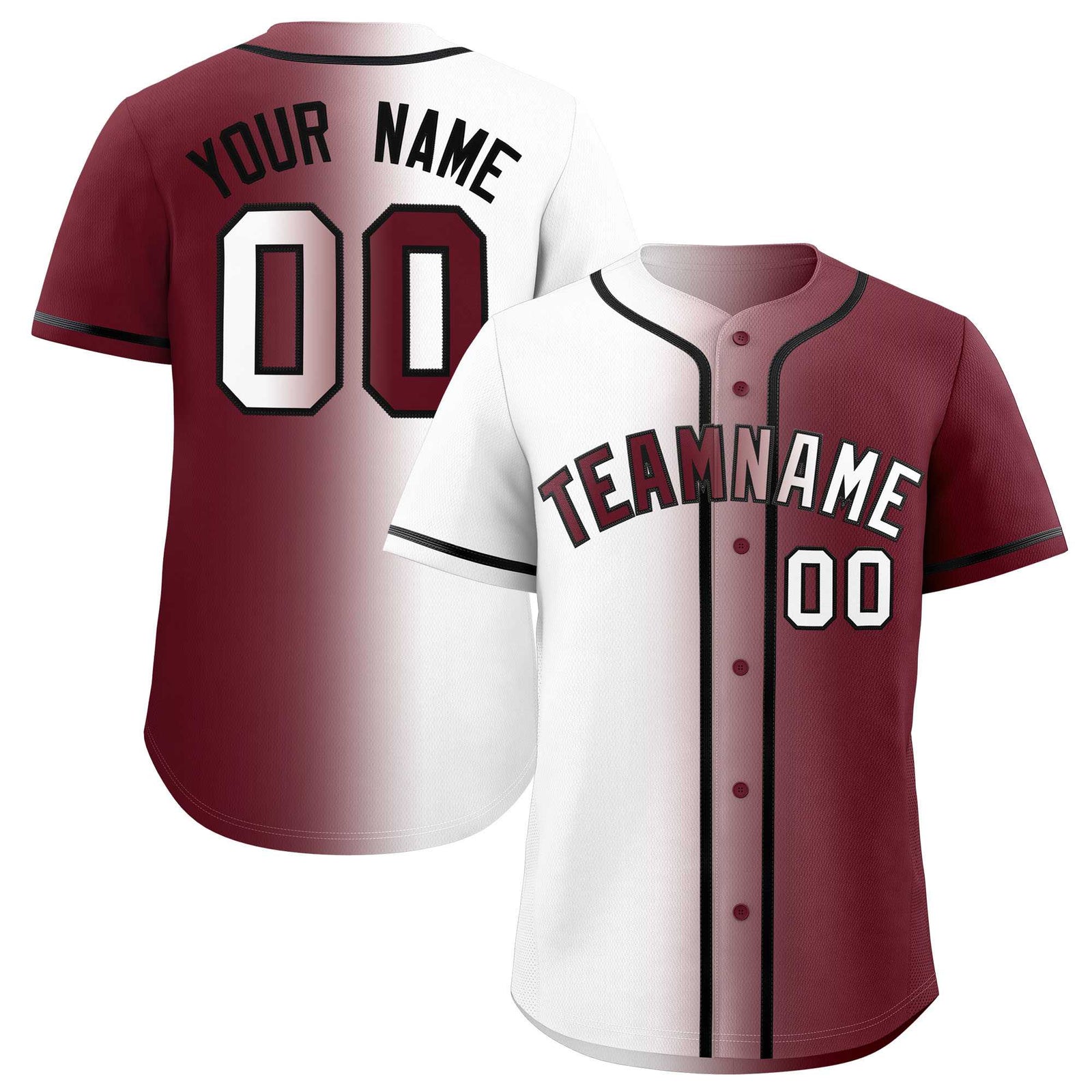 Custom White Maroon Two Tone Gradient Fashion Authentic Baseball Jersey