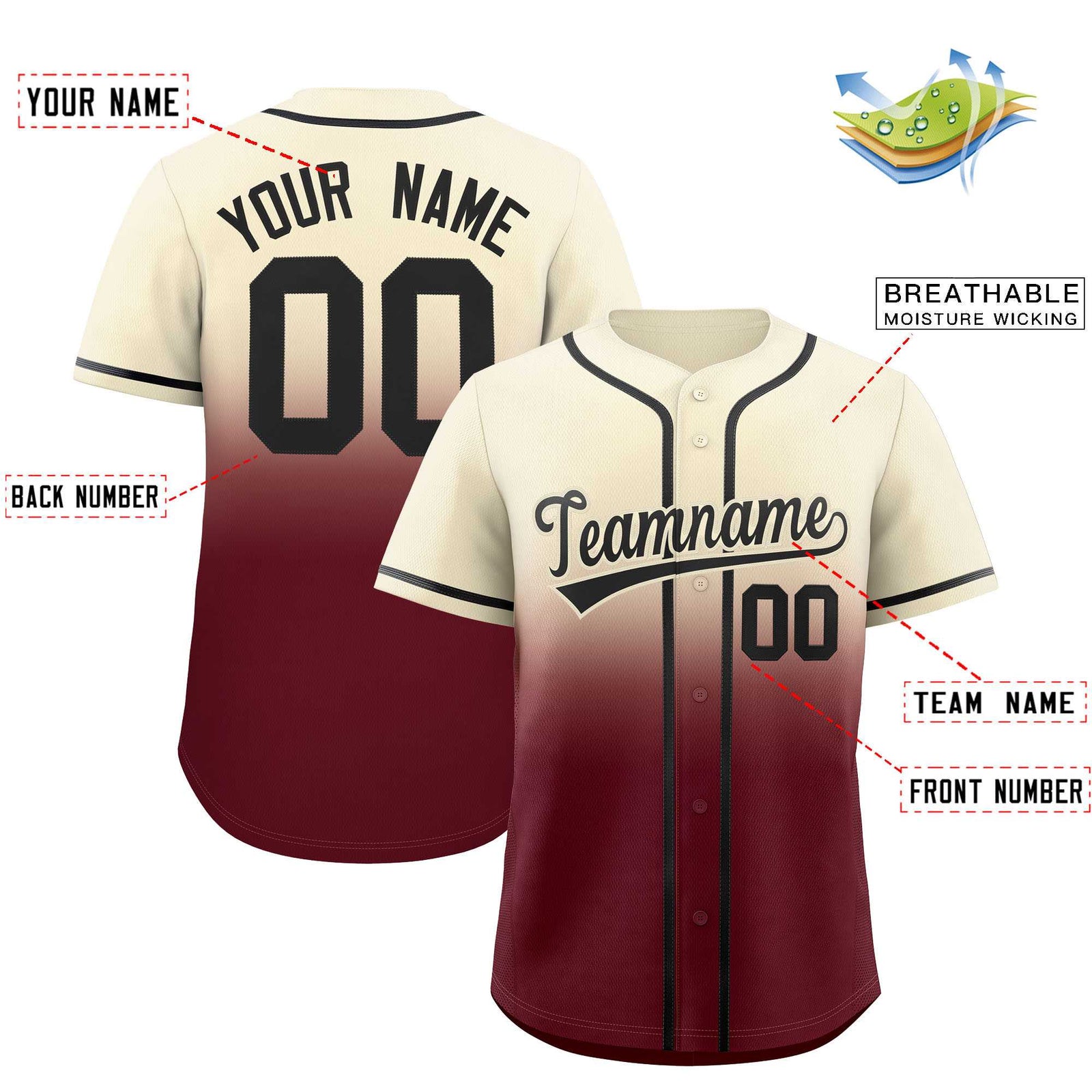 Custom Cream Maroon Gradient Fashion Authentic Baseball Jersey