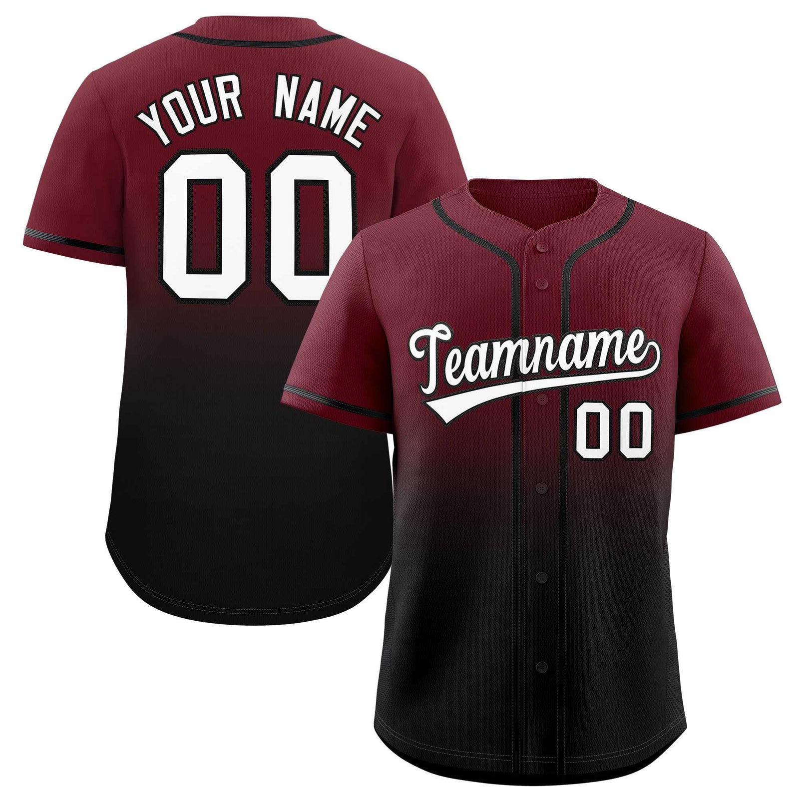 Custom Maroon Black Gradient Fashion Authentic Baseball Jersey