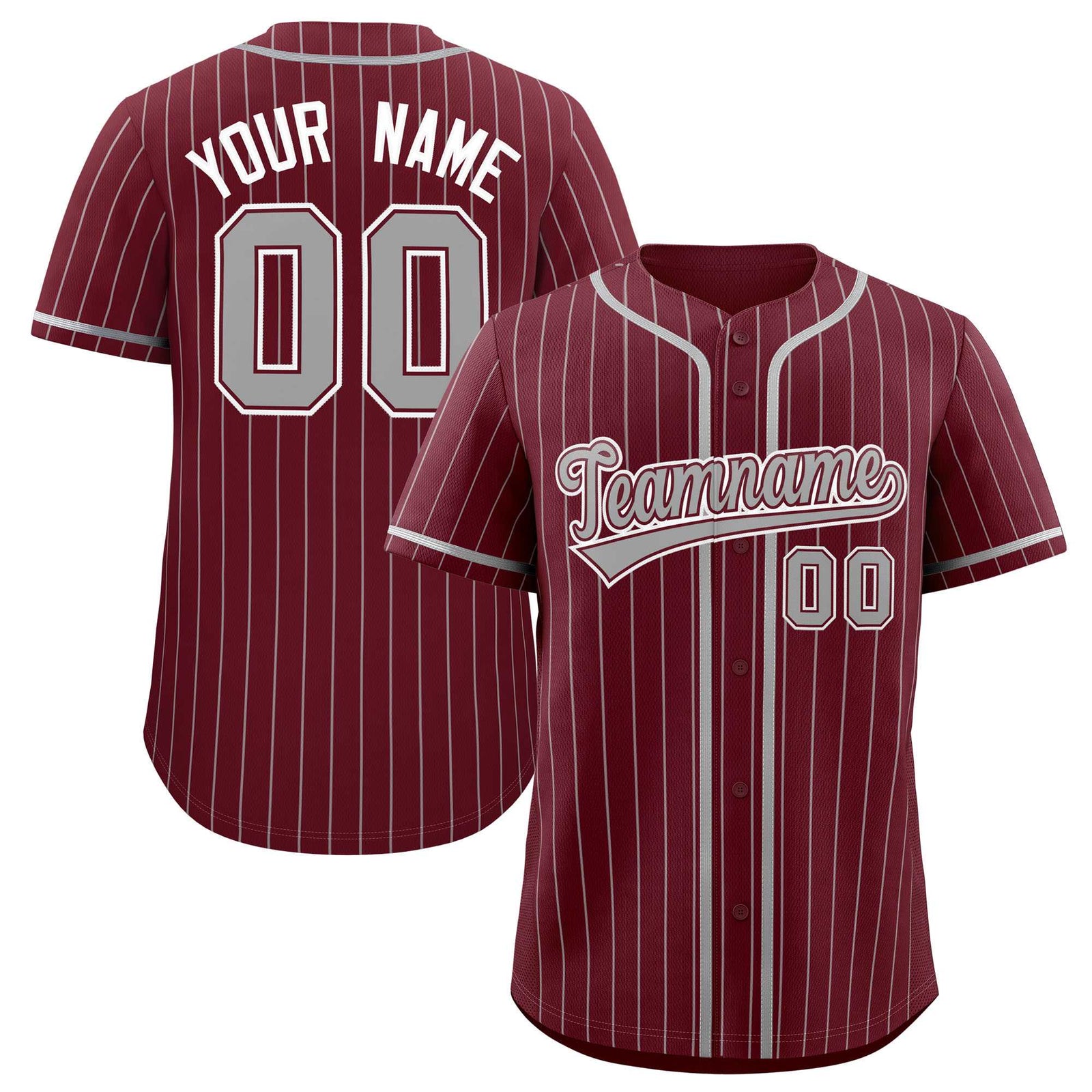 Custom Maroon Gray Stripe Fashion Authentic Baseball Jersey