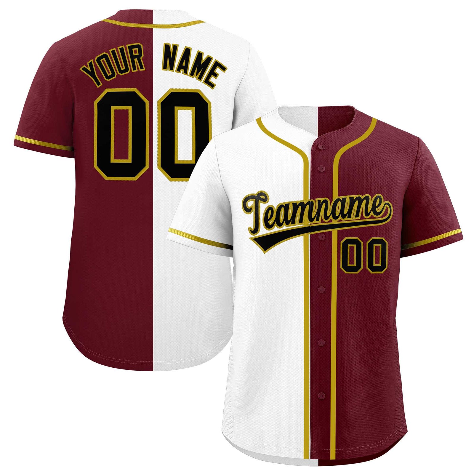 Custom White Maroon Split Fashion Authentic Baseball Jersey
