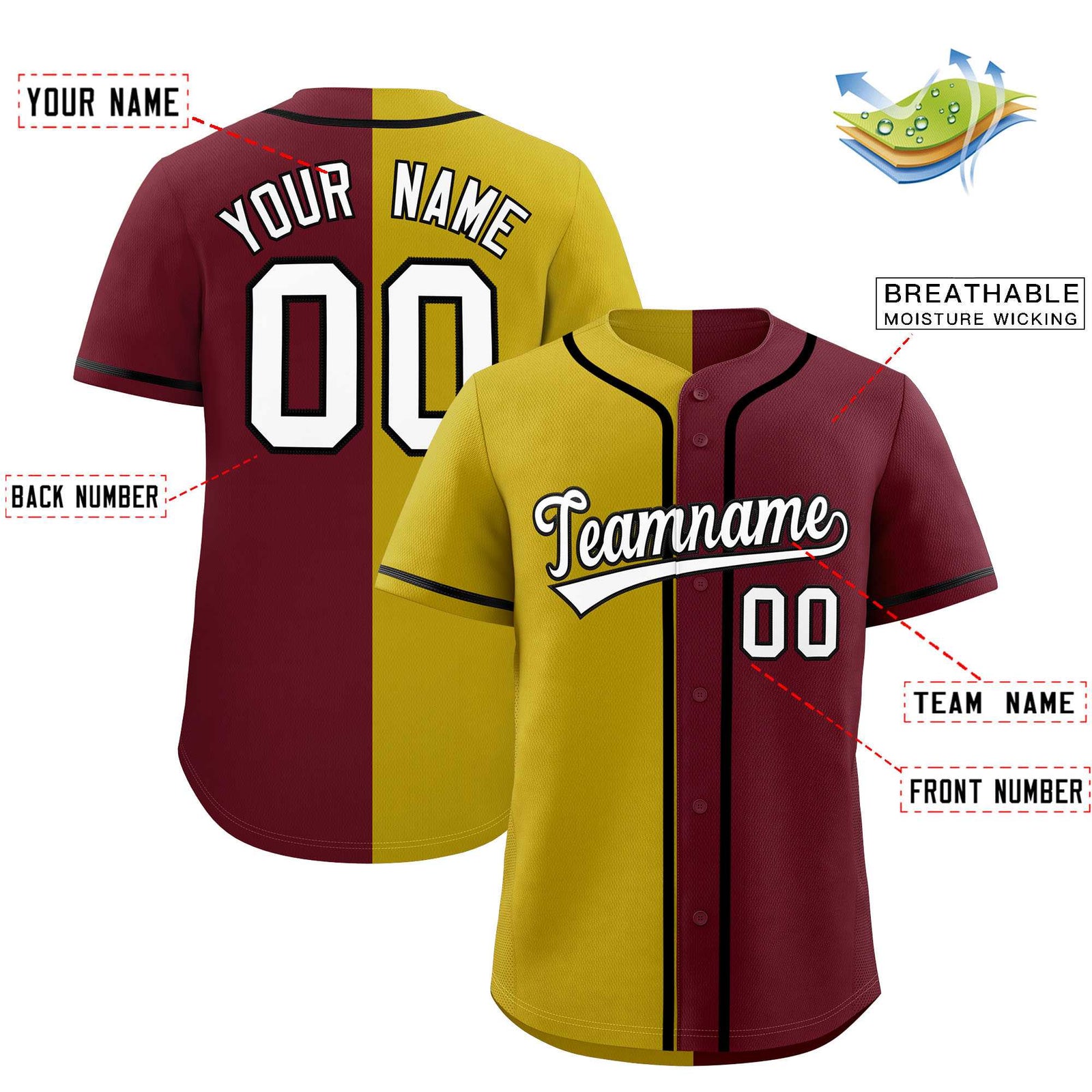 Custom Old Gold Maroon Split Fashion Authentic Baseball Jersey