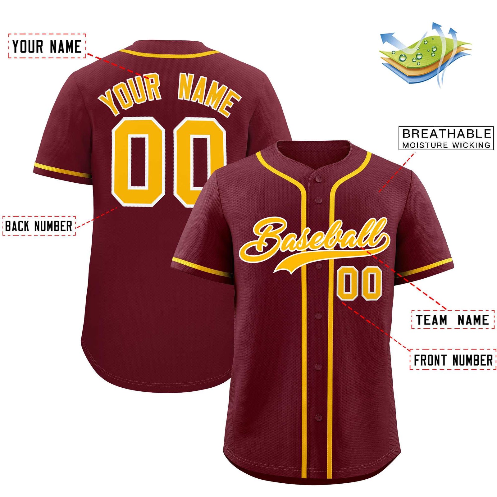 Custom Maroon Classic Style Authentic Baseball Jersey