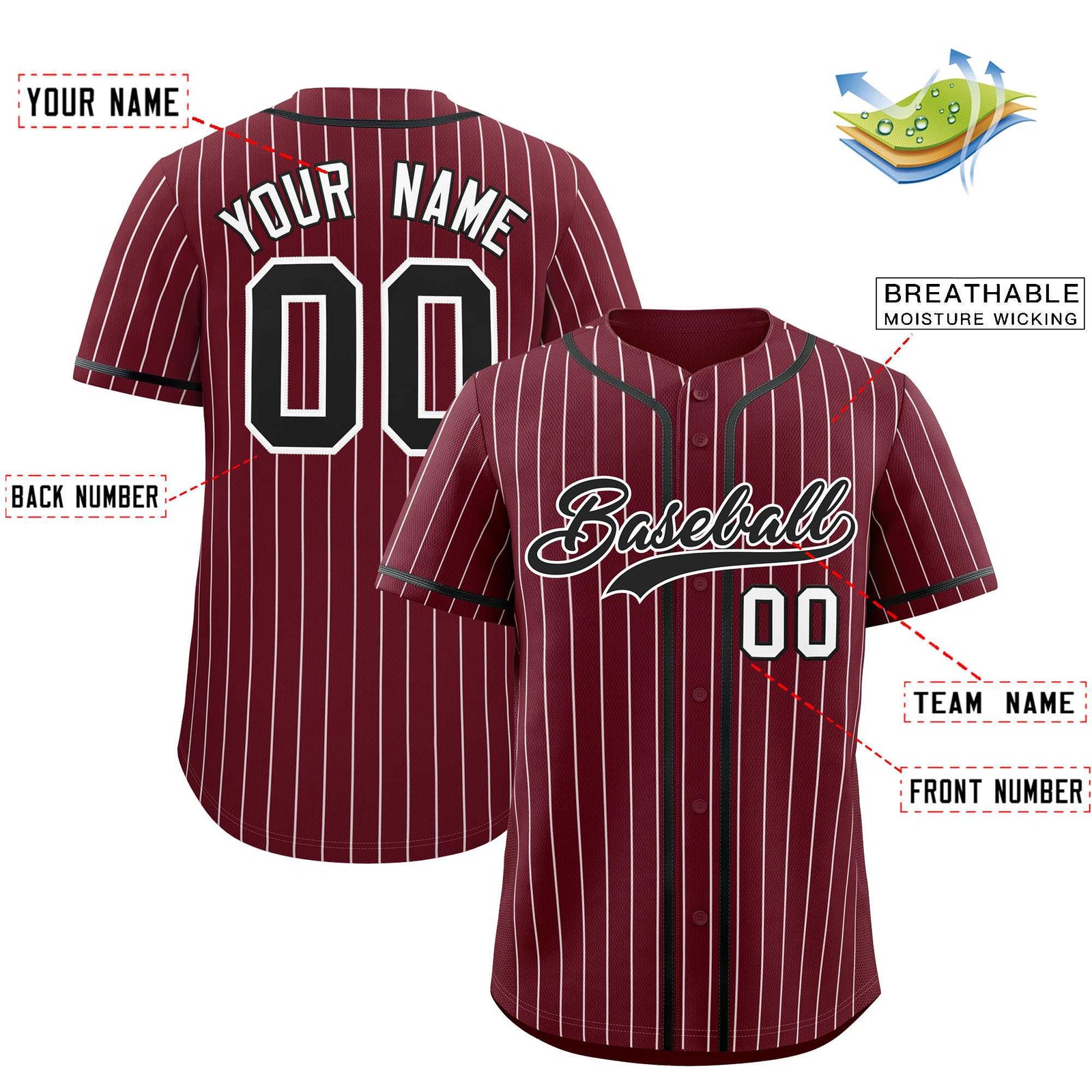 Custom Maroon White Stripe Fashion Authentic Baseball Jersey