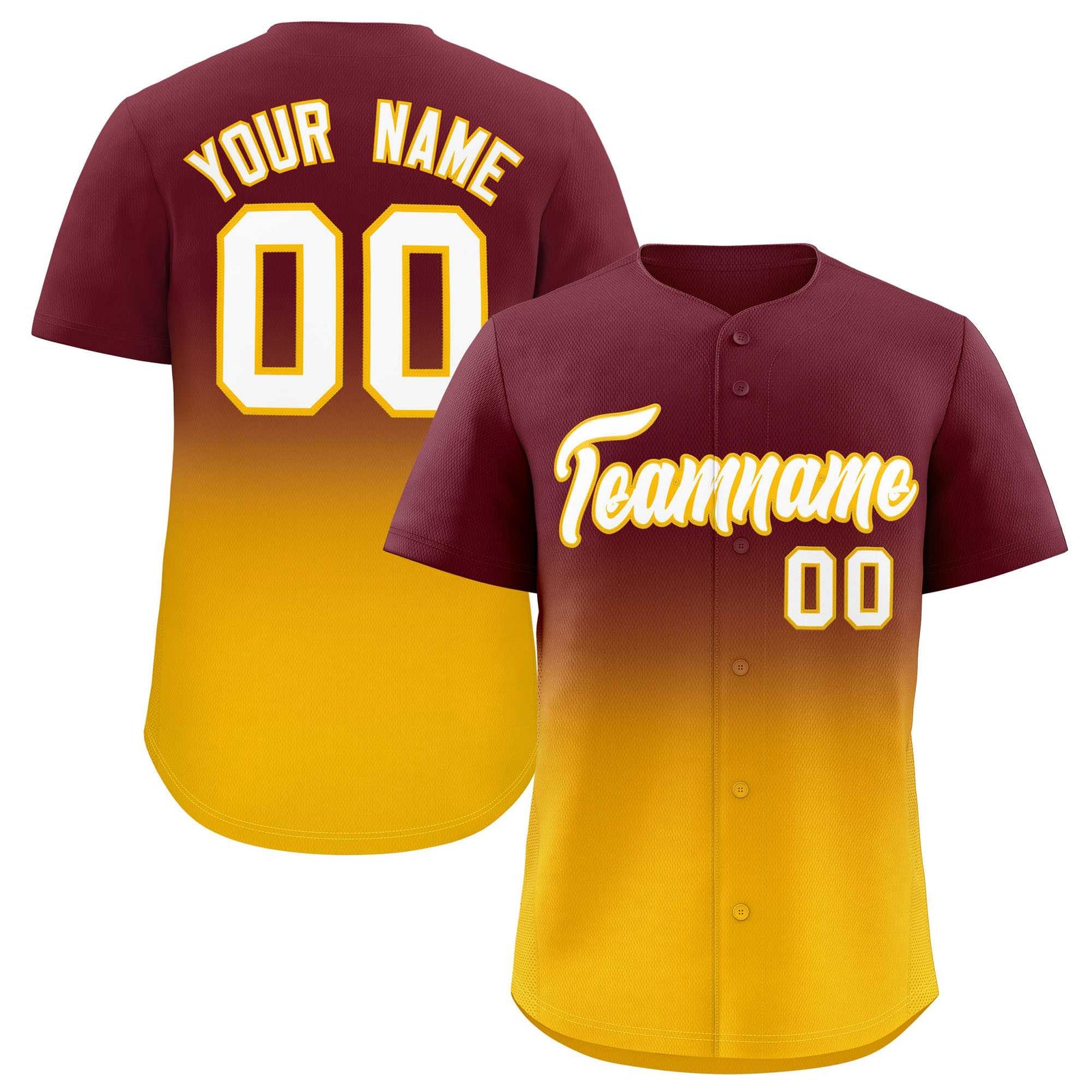 Custom Maroon Yellow Gradient Fashion Authentic Baseball Jersey