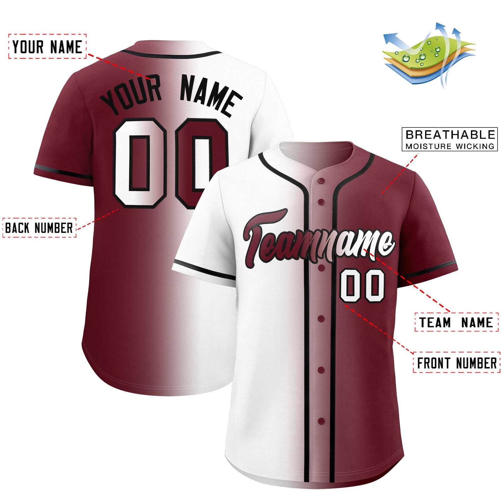 Custom White Maroon Two Tone Gradient Fashion Authentic Baseball Jersey