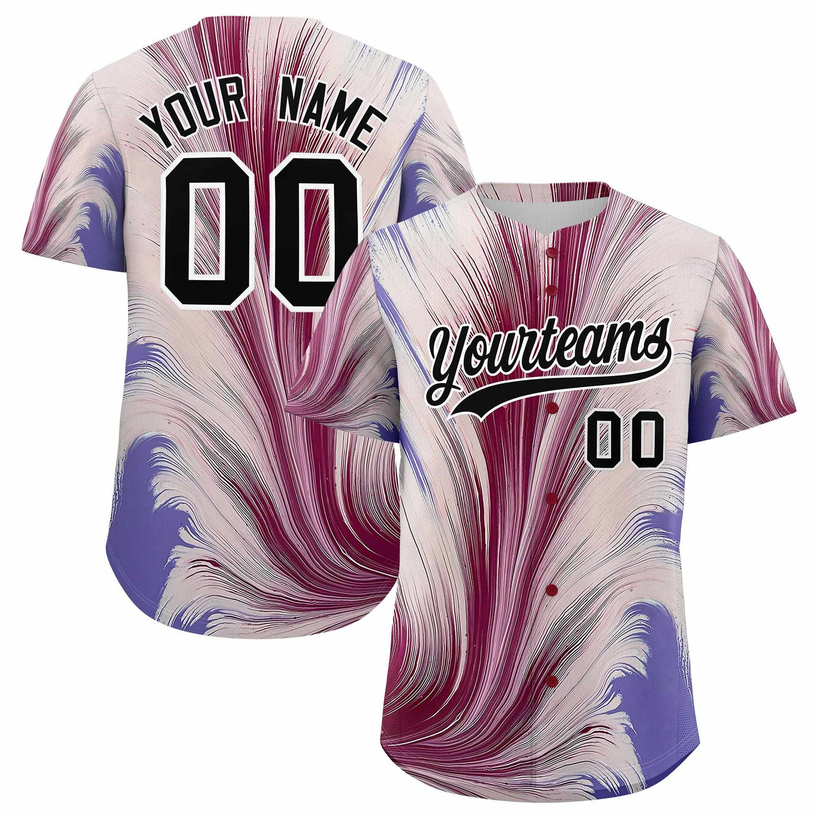 Custom Black White Fluid Feather Graffiti Pattern Authentic Baseball Jersey