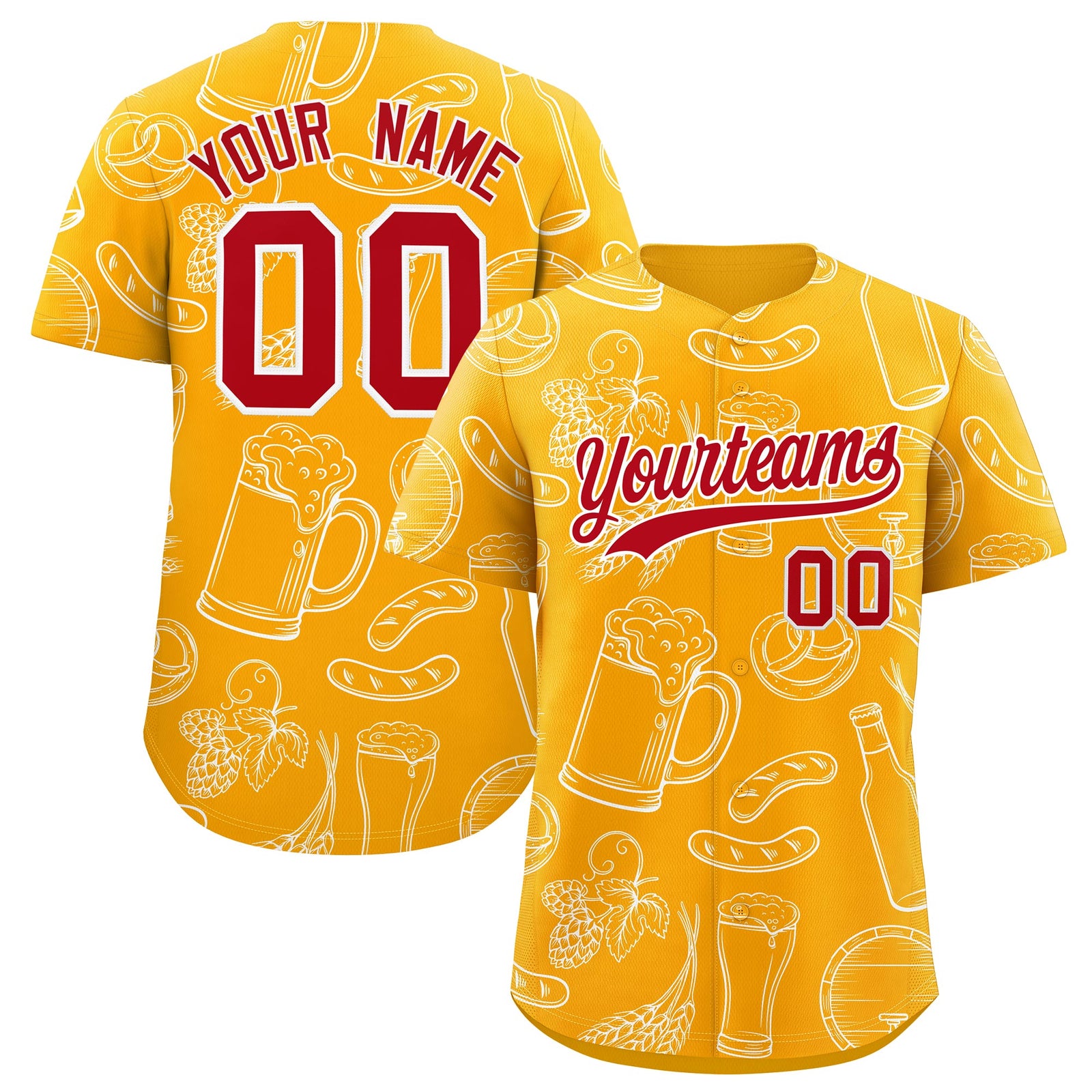 Custom Orange White National Beer Day Personalized Beer Pattern Baseball Jersey | Suitable For Groups Or Parties | KXKSHOP