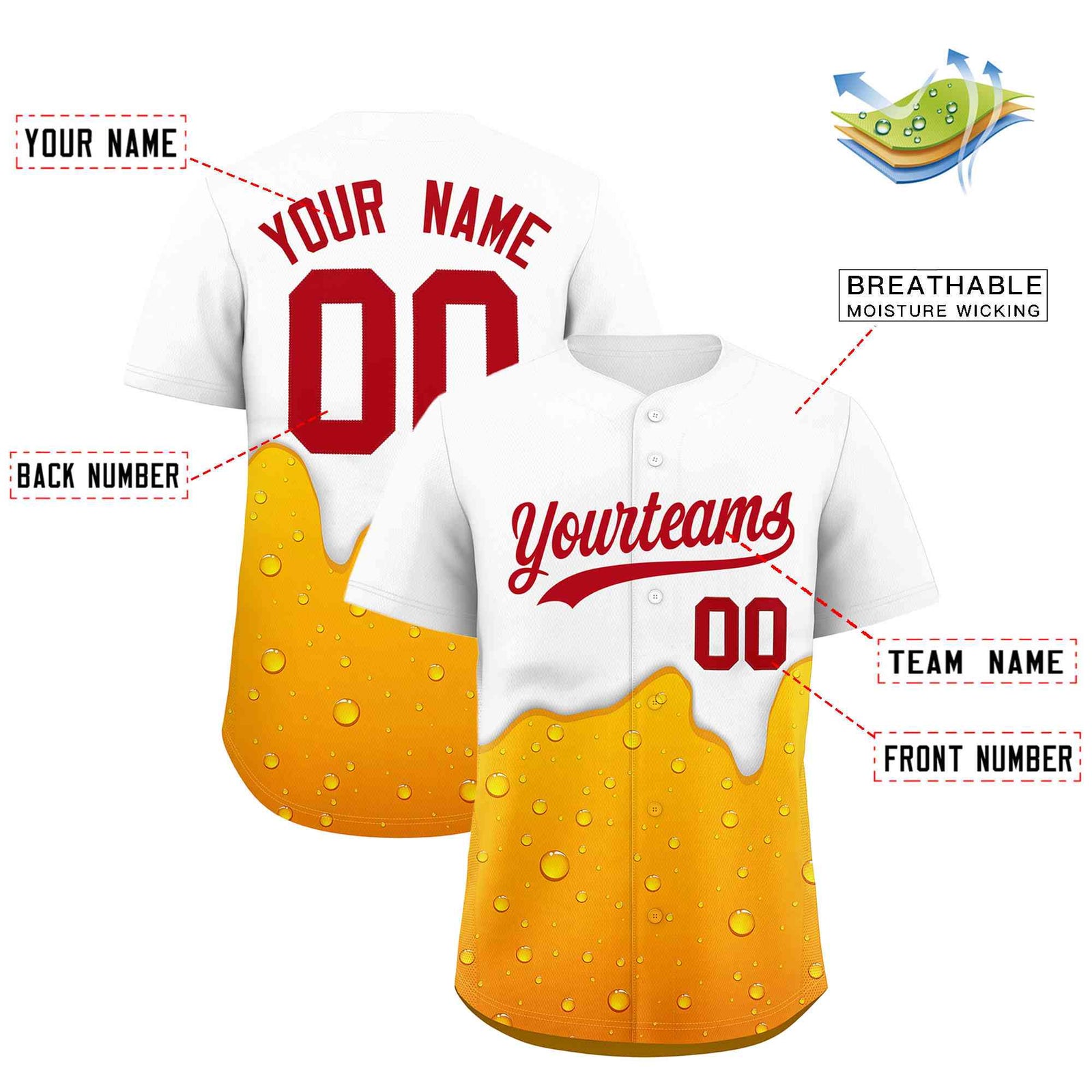 Custom Orange White National Beer Day Personalized Beer Pattern Baseball Jersey | Suitable For Groups Or Parties | KXKSHOP