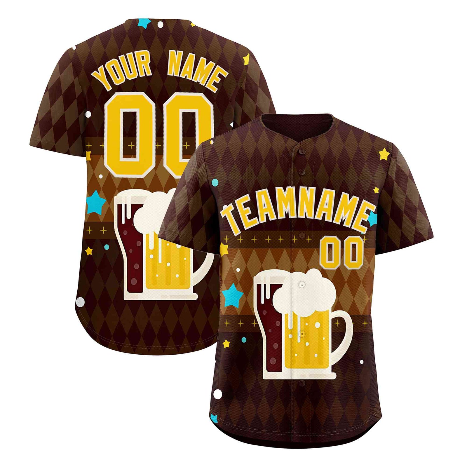 Custom Brown Light Brown National Beer Day Personalized Beer Pattern Baseball Jersey | Suitable For Groups Or Parties | KXKSHOP