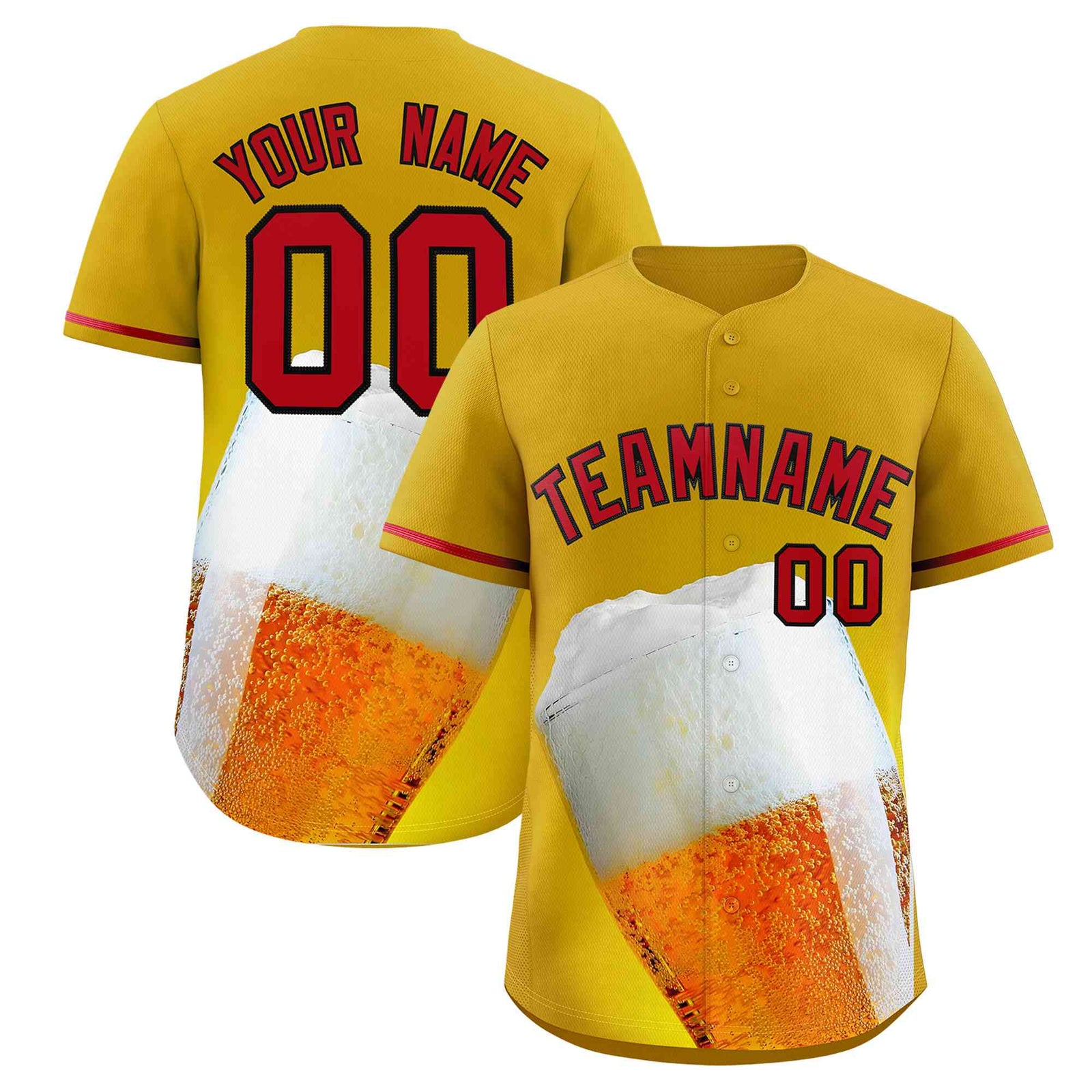 Custom Old Gold Red National Beer Day Personalized Beer Pattern Baseball Jersey | Suitable For Groups Or Parties | KXKSHOP