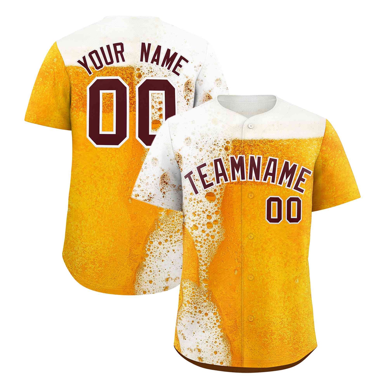 Custom Orange White National Beer Day Personalized Beer Pattern Baseball Jersey | Suitable For Groups Or Parties | KXKSHOP
