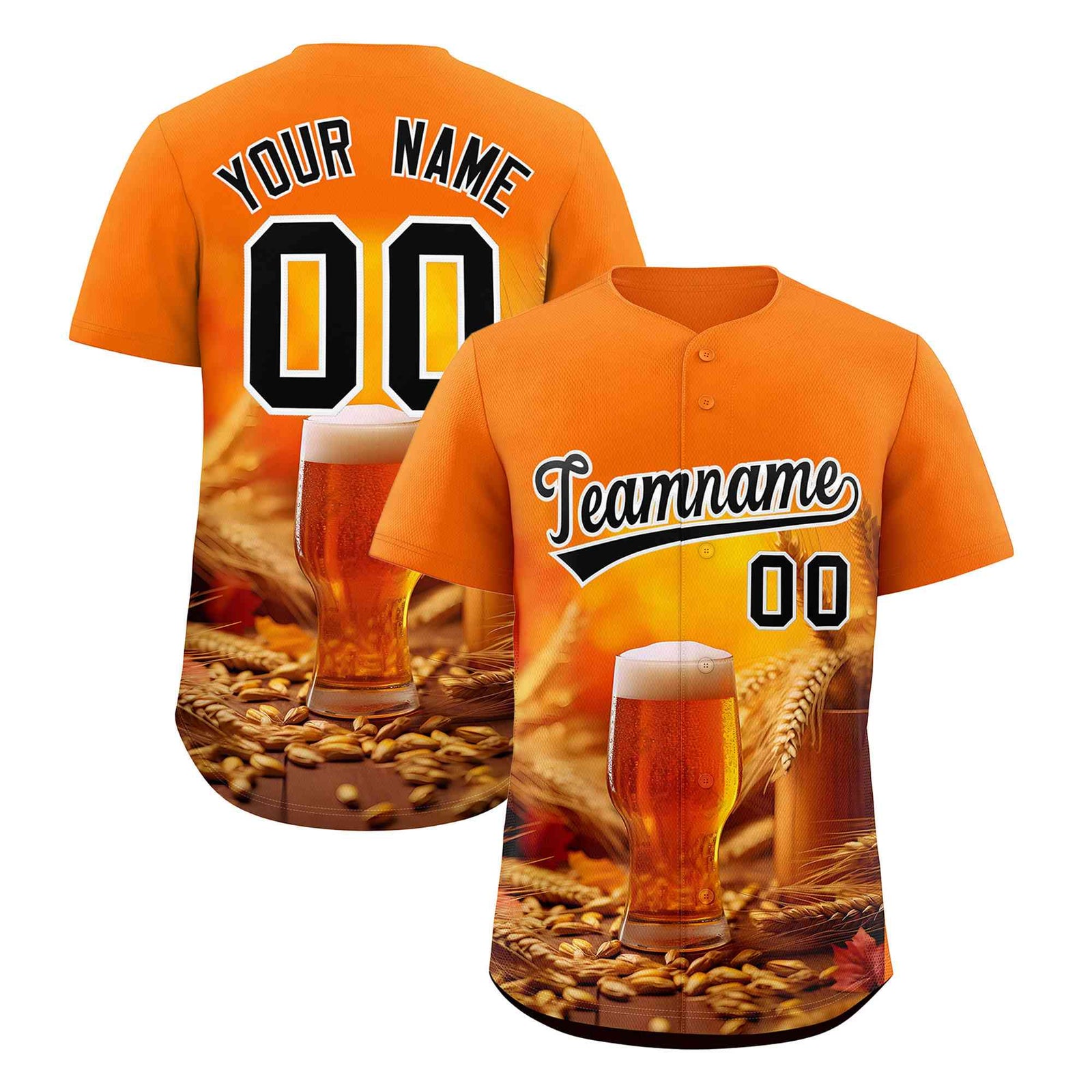 Custom Orange National Beer Day Personalized Beer Pattern Baseball Jersey | Suitable For Groups Or Parties | KXKSHOP
