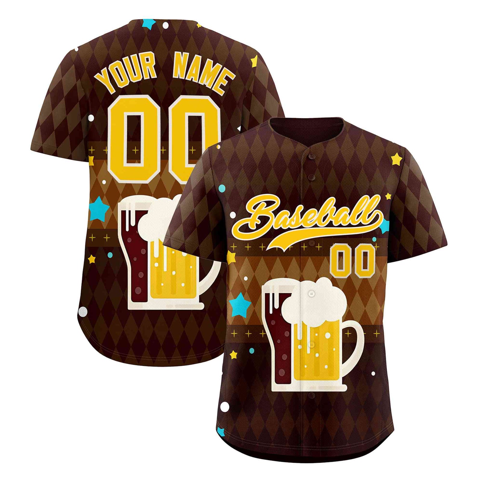 Custom Brown Light Brown National Beer Day Personalized Beer Pattern Baseball Jersey | Suitable For Groups Or Parties | KXKSHOP