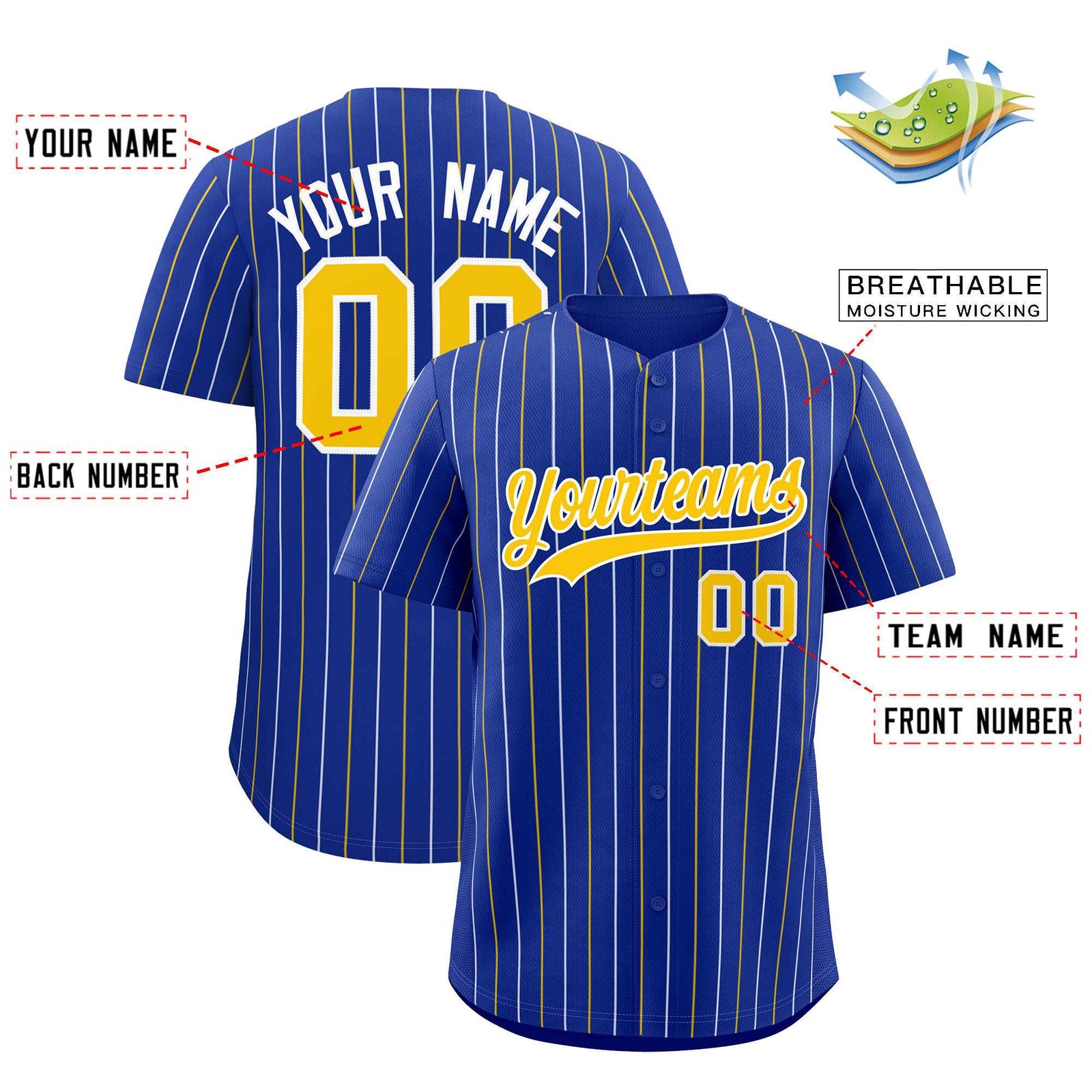 Custom Royal Gold and White Bi-Color Stripes Fashion Authentic Baseball Jersey