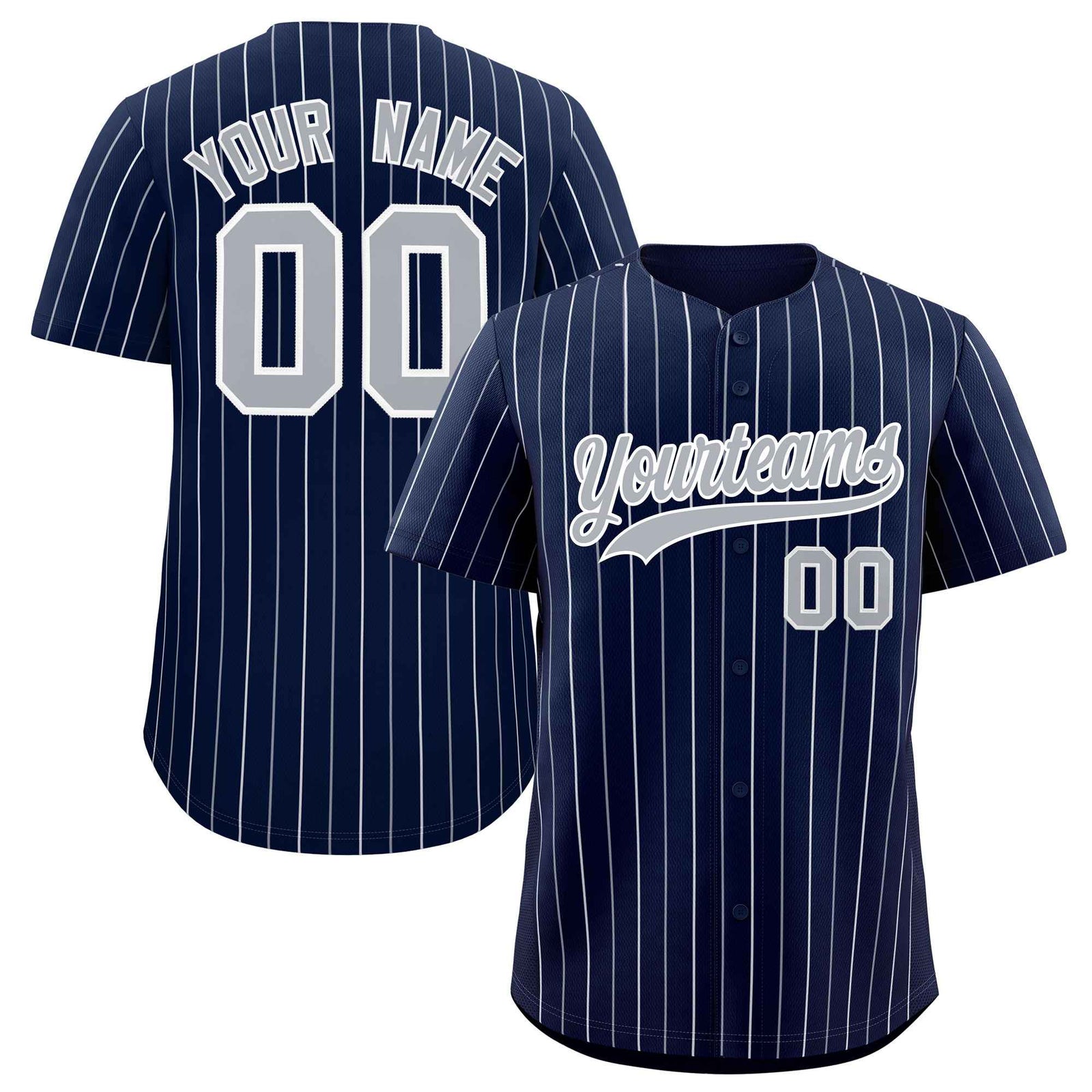 Custom Navy Gray and White Bi-Color Stripes Fashion Authentic Baseball Jersey