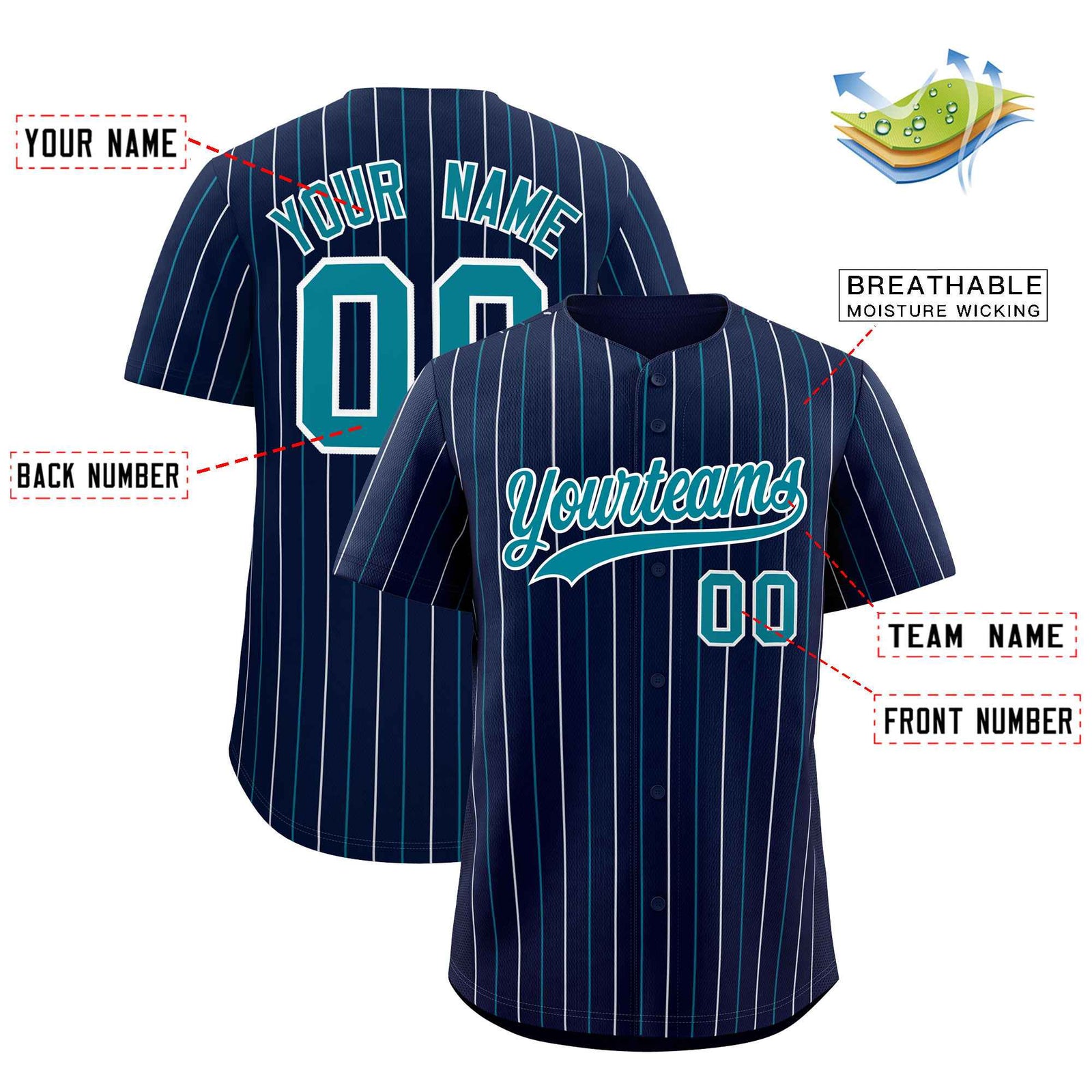 Custom Navy Teal and White Bi-Color Stripes Fashion Authentic Baseball Jersey