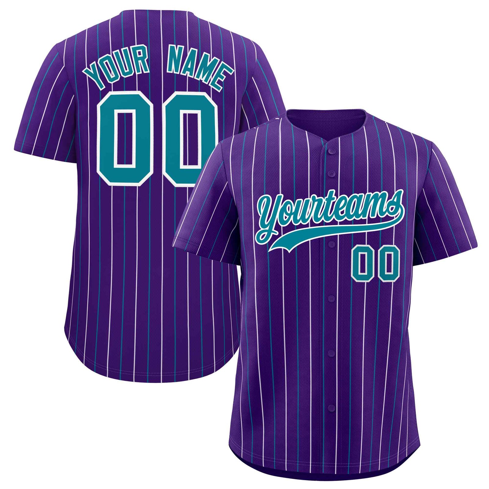Custom Purple Teal and White Bi-Color Stripes Fashion Authentic Baseball Jersey