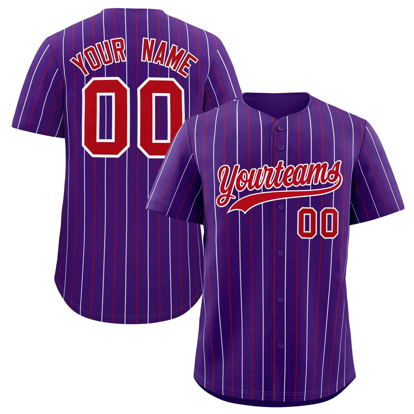 Custom Purple Red and White Bi-Color Stripes Fashion Authentic Baseball Jersey