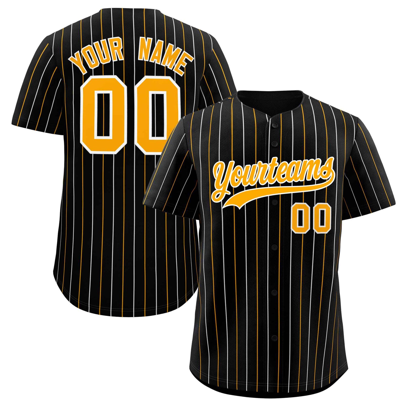 Custom Black White and Yellow Bi-Color Stripes Fashion Authentic Baseball Jersey