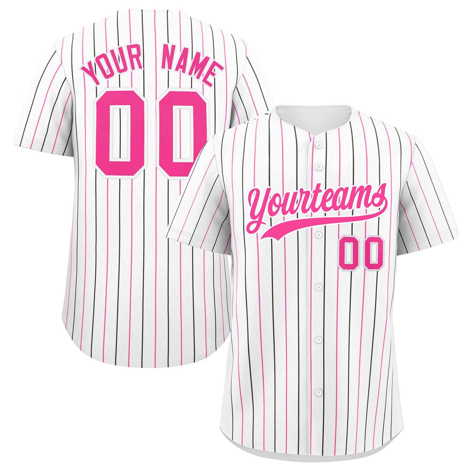 Custom White Black and Pink Bi-Color Stripes Fashion Authentic Baseball Jersey