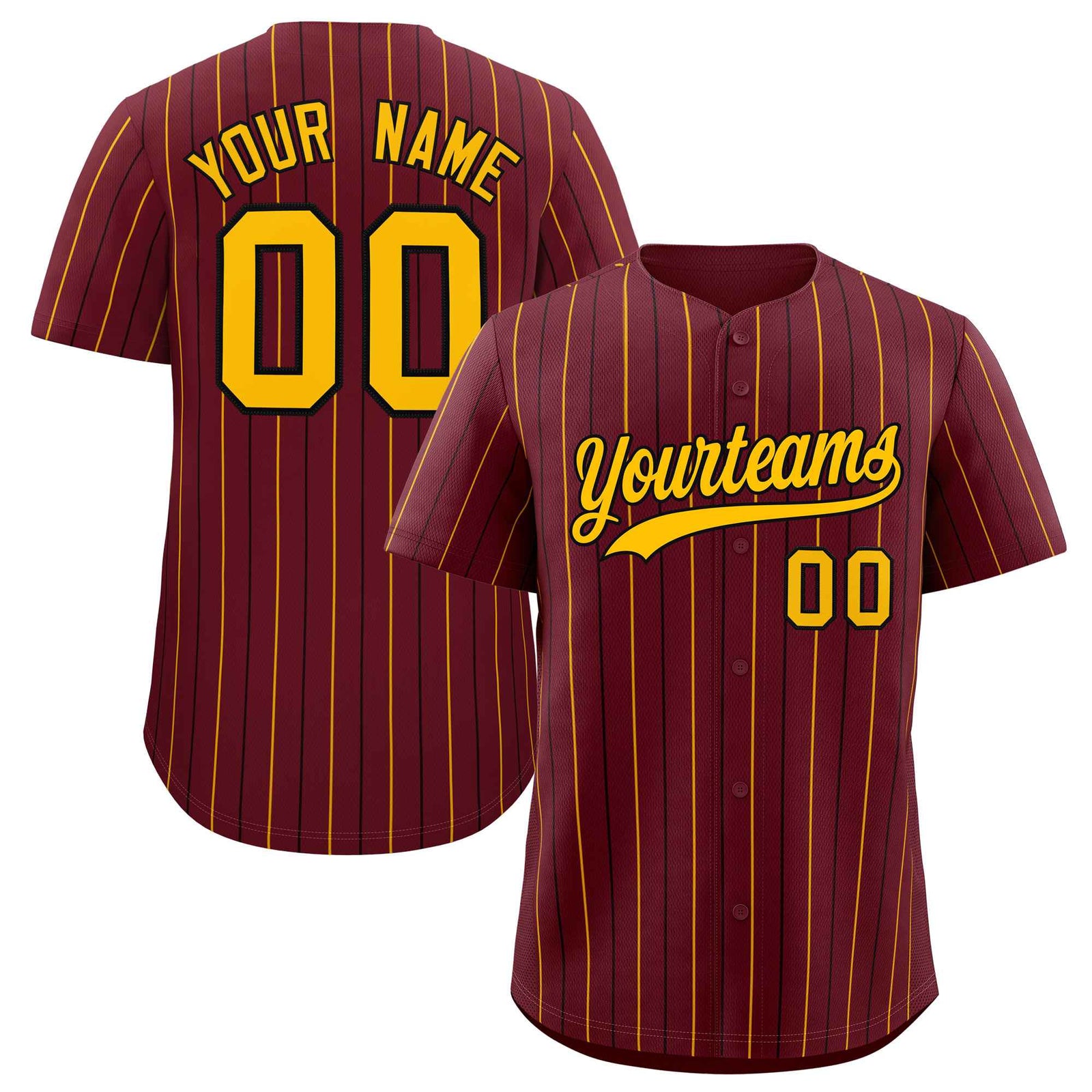 Custom Burgundy Yellow and Black Bi-Color Stripes Fashion Authentic Baseball Jersey