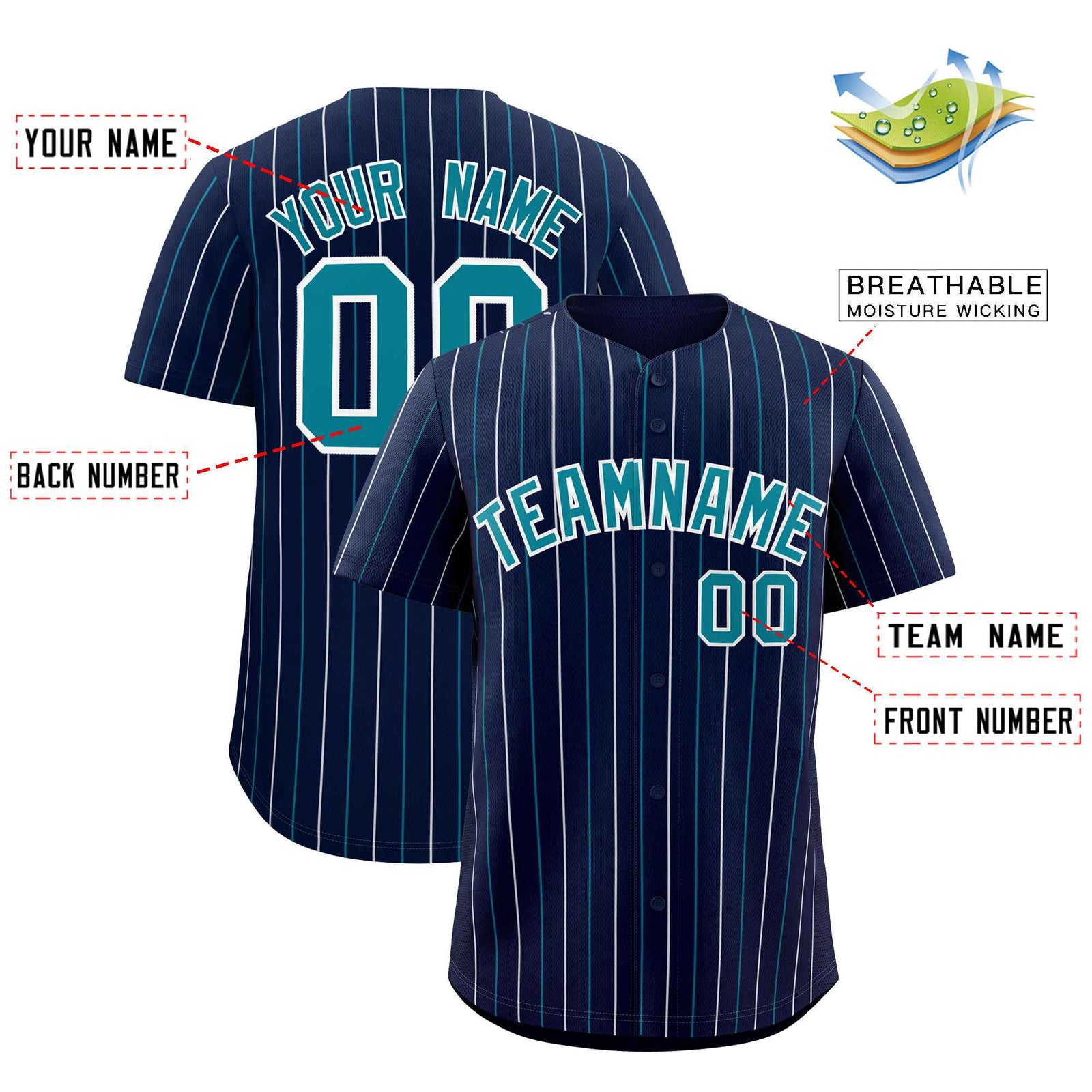 Custom Navy Teal and White Bi-Color Stripes Fashion Authentic Baseball Jersey