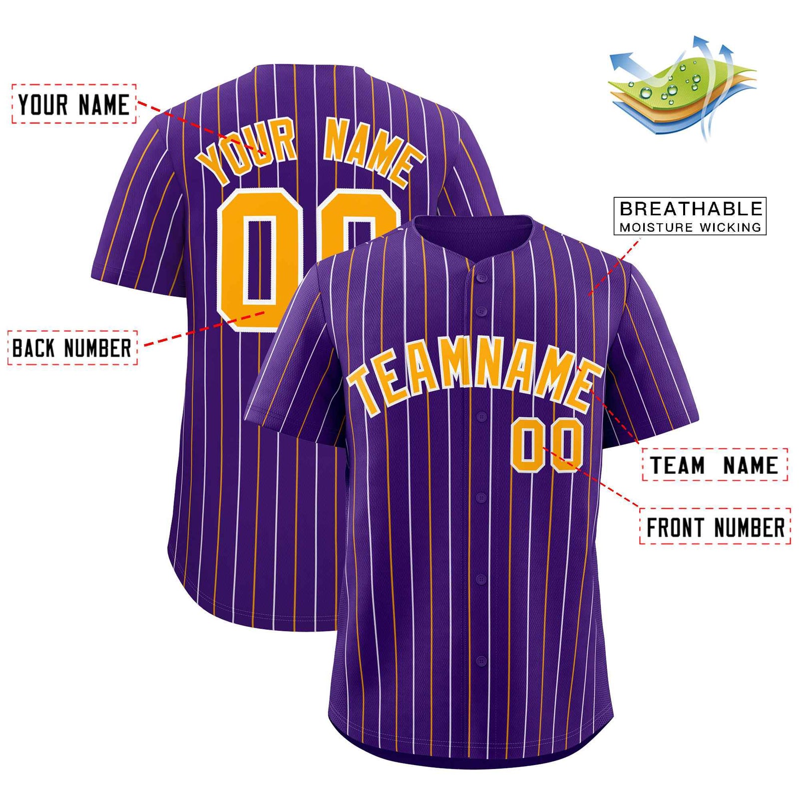 Custom Purple Yellow and White Bi-Color Stripes Fashion Authentic Baseball Jersey